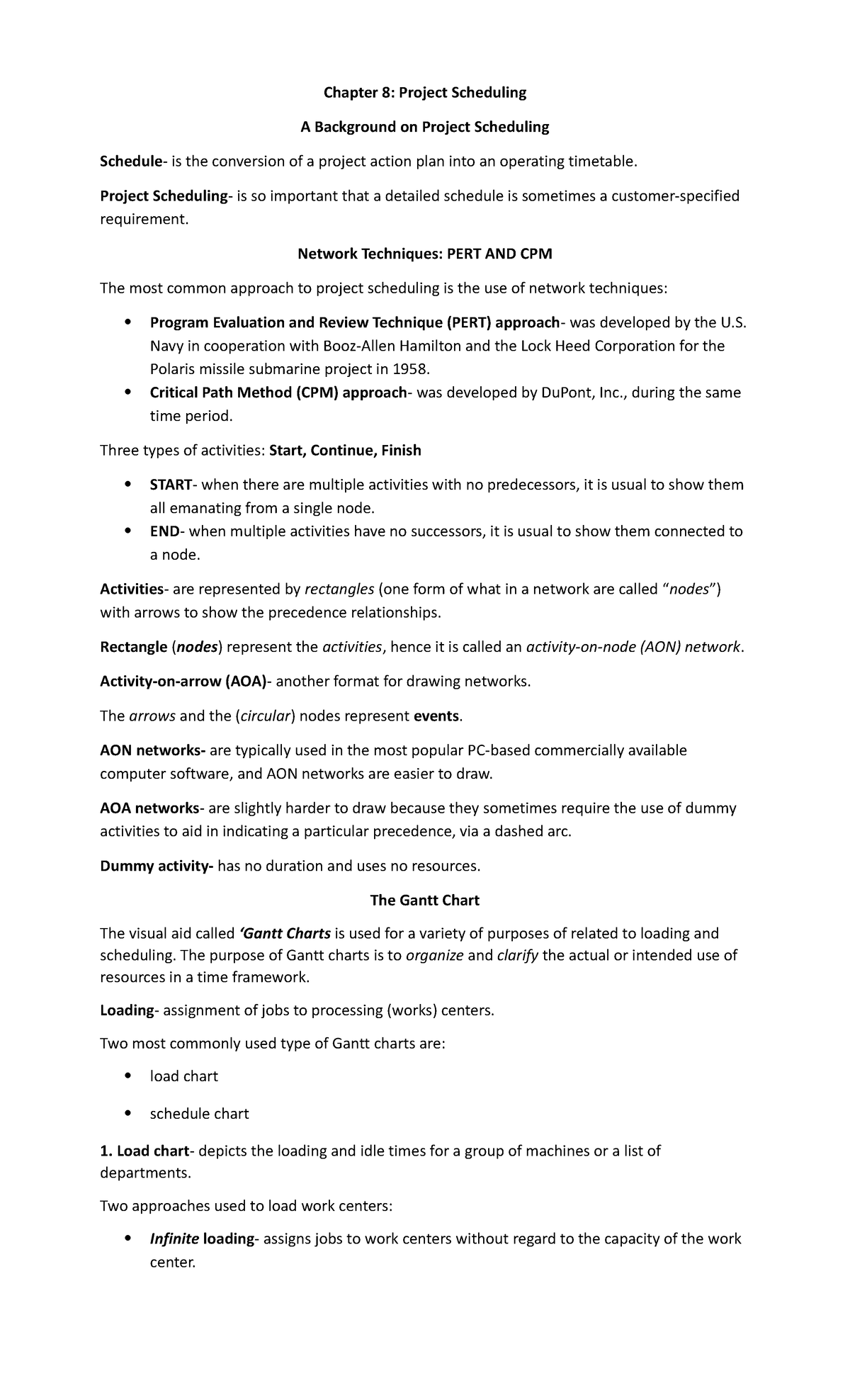 Chapter-8-OM1 Final - Summarize - Chapter 8: Project Scheduling A ...