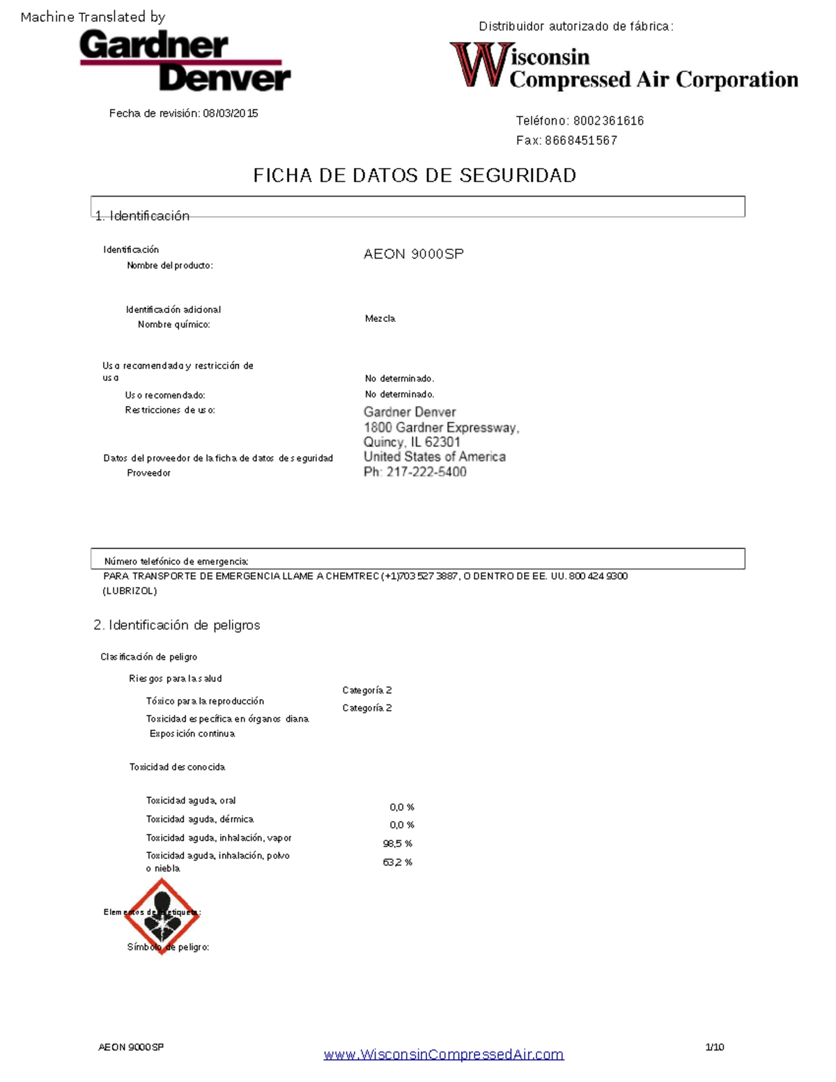 MSDS AEON 9000SP - INFORMACIOM - Machine Translated by Google AEON ...