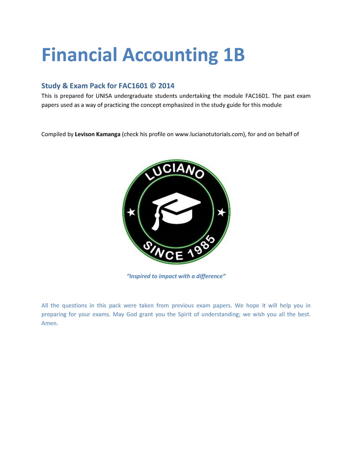 FAC1601-Exam-Pack - Lecture Notes - Financial Accounting 1B Study ...