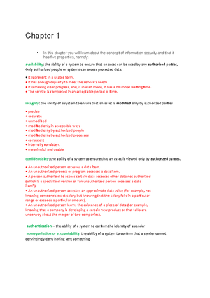 Chapter 1 - Chapter 1 information security terms: Vulnerability – This ...
