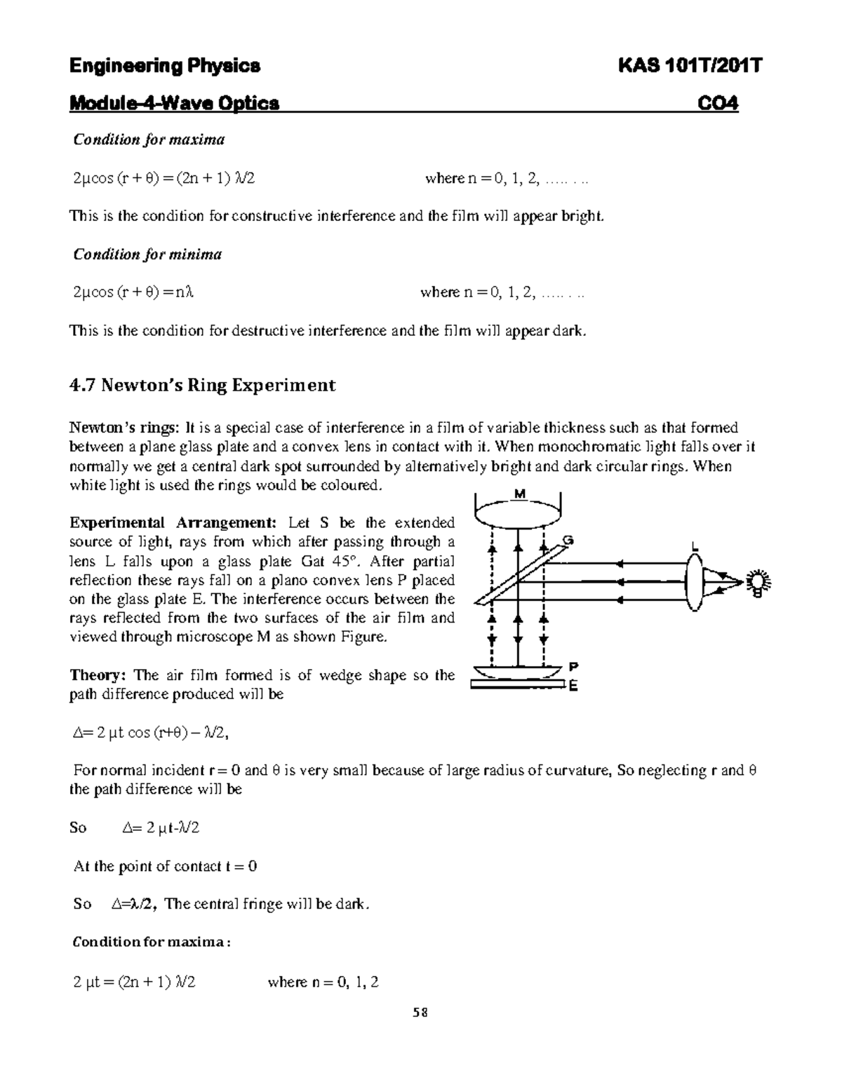 Engineering physics notes 13 module 4 wave optics co condition