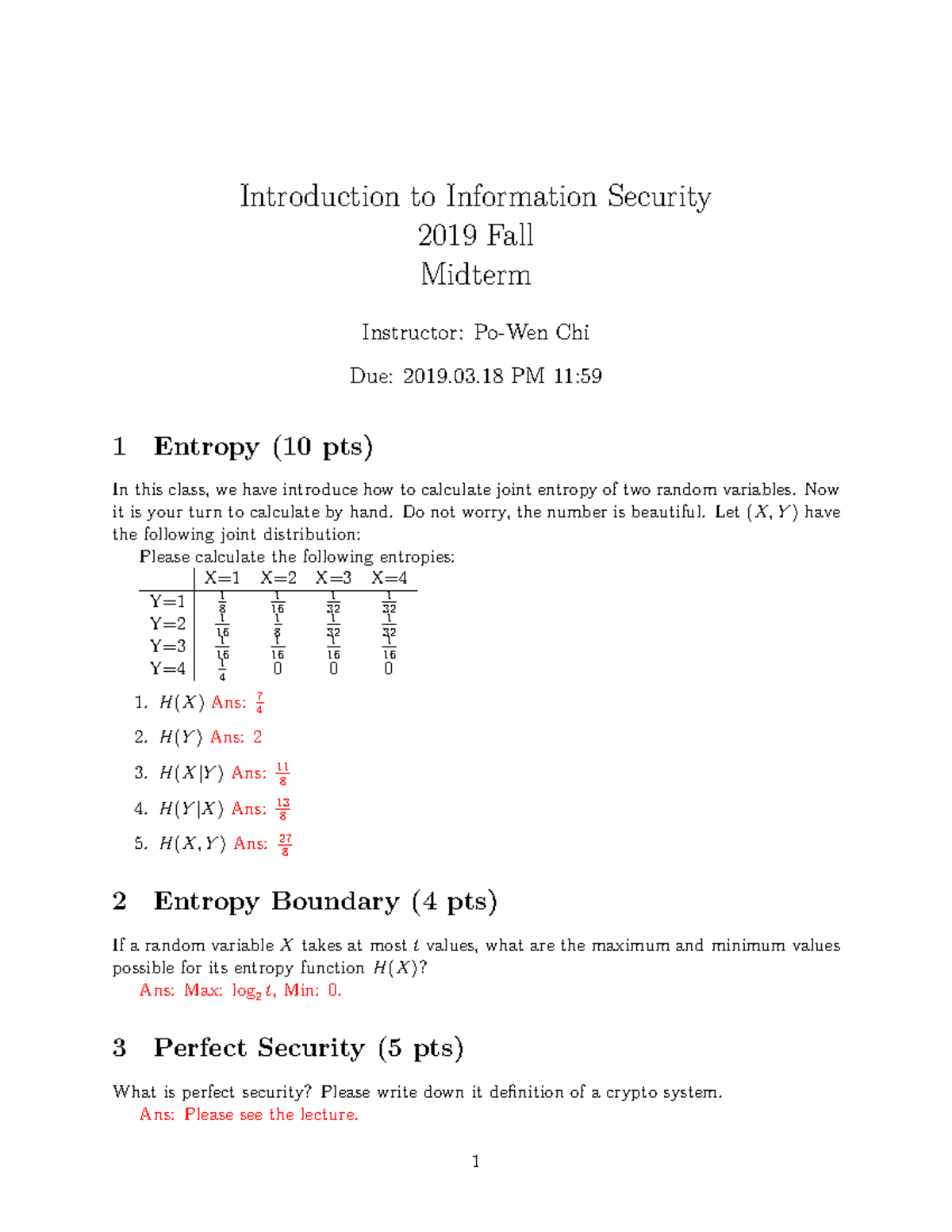 [2019 ][Spring] Information Security mid with solution - Introduction ...