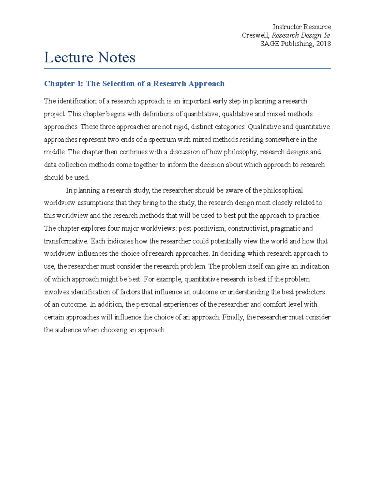 ELR301 Chapter 1 for practice only Creswell, Research Design 5e
