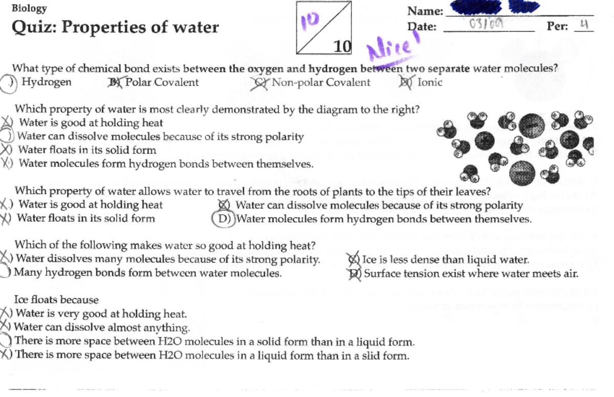 Properties Of Water Study Guide Answer Key