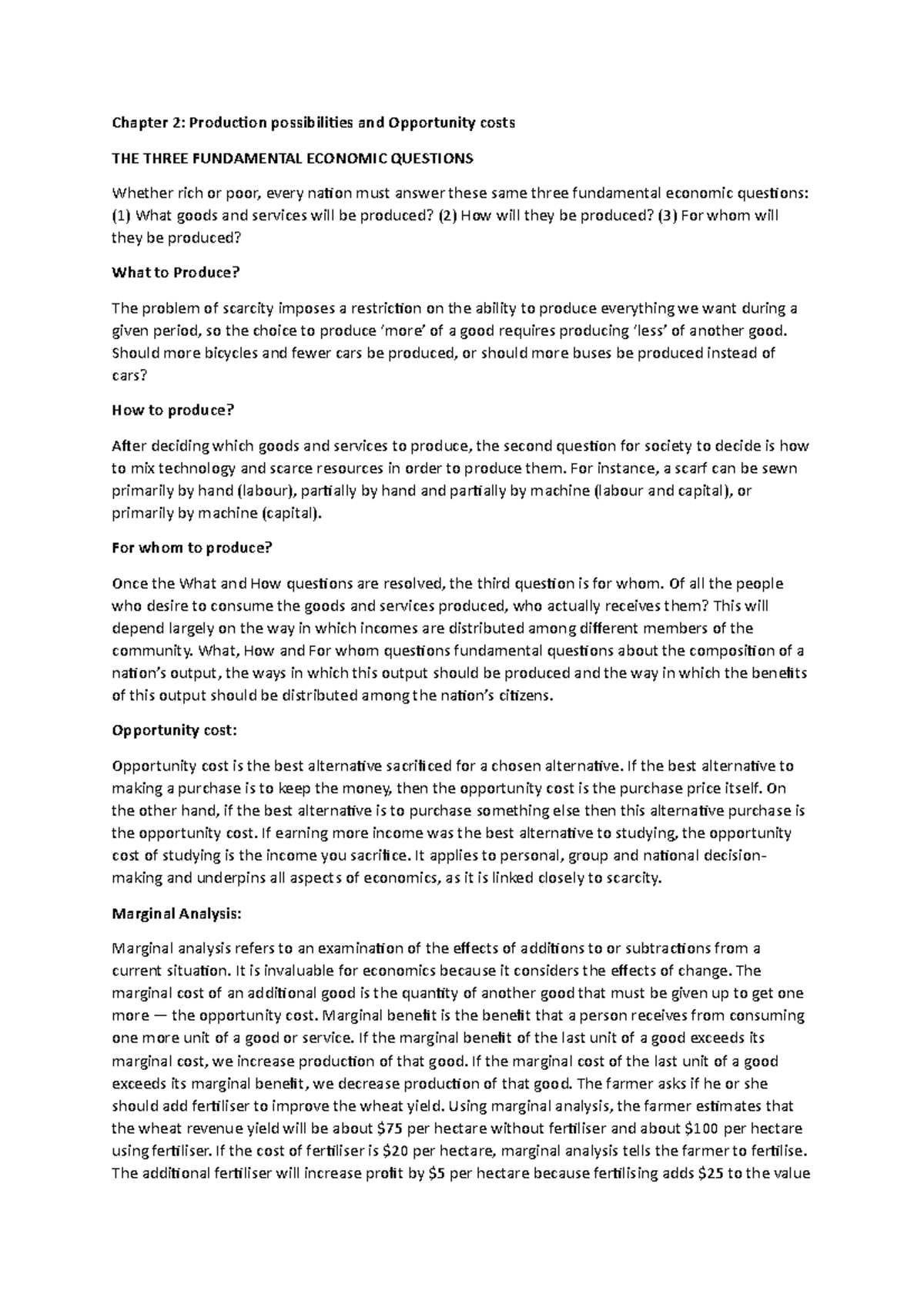 Chapter 2 - Lecture notes 2 - Chapter 2: Producion possibiliies and ...