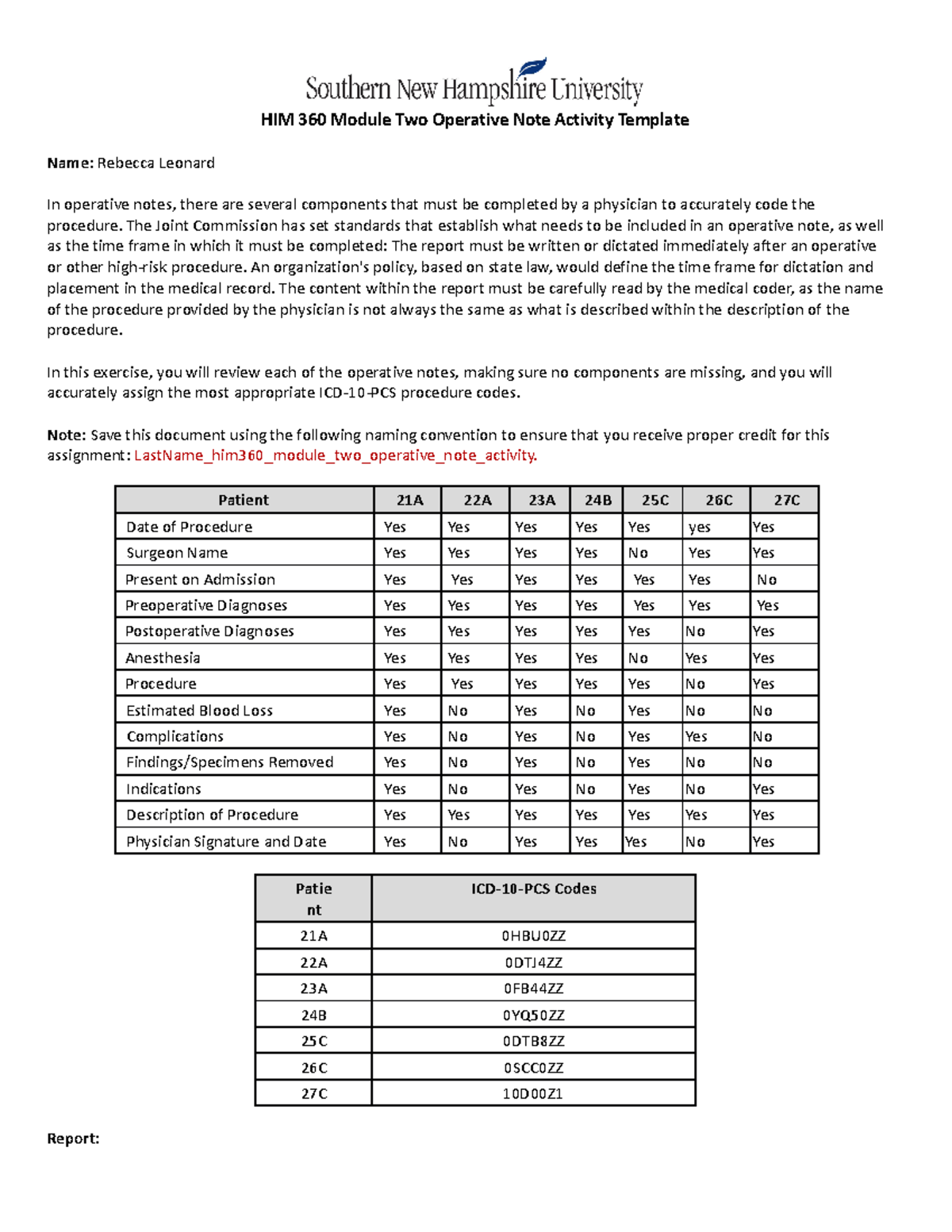 HIM 360 Module Two Operative Note Activity Template - The Joint ...