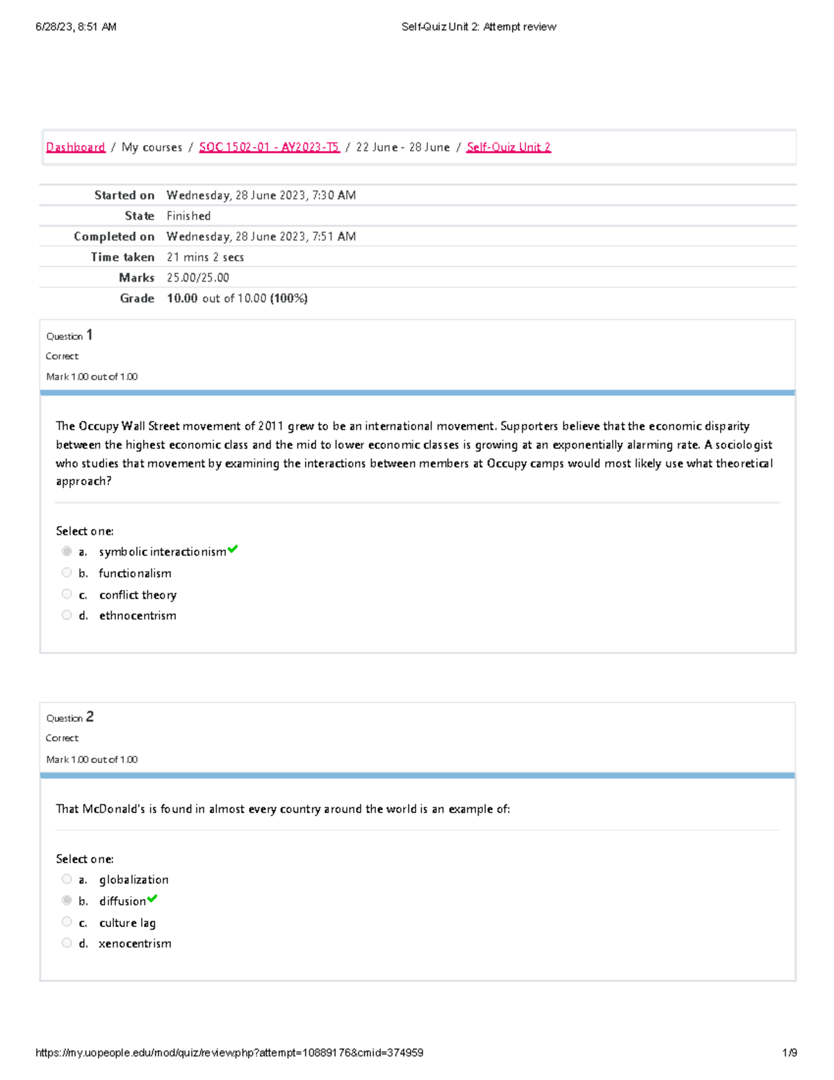 Self-Quiz Unit 2 Attempt review 4 - Started on Wednesday, 28 June 2023 ...