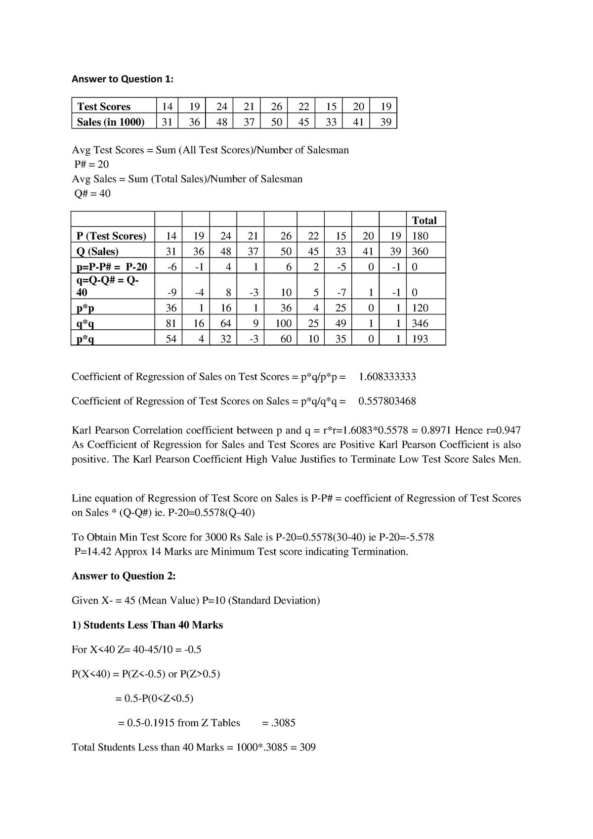 Business Statistics Practice Question - Answer To Question 1: Test ...