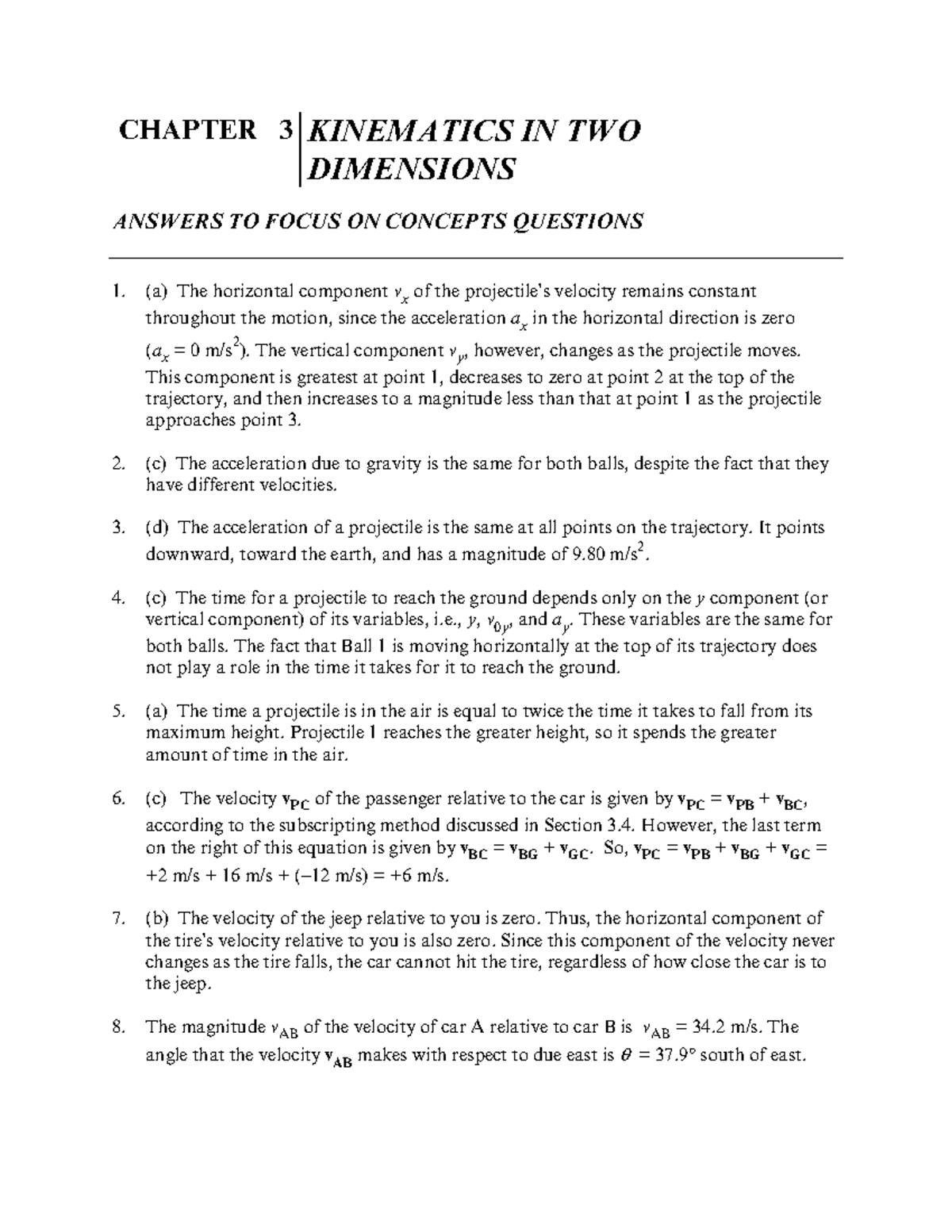 Chapter 3Solutions - HW Assignment - CHAPTER 3 KINEMATICS IN TWO ...