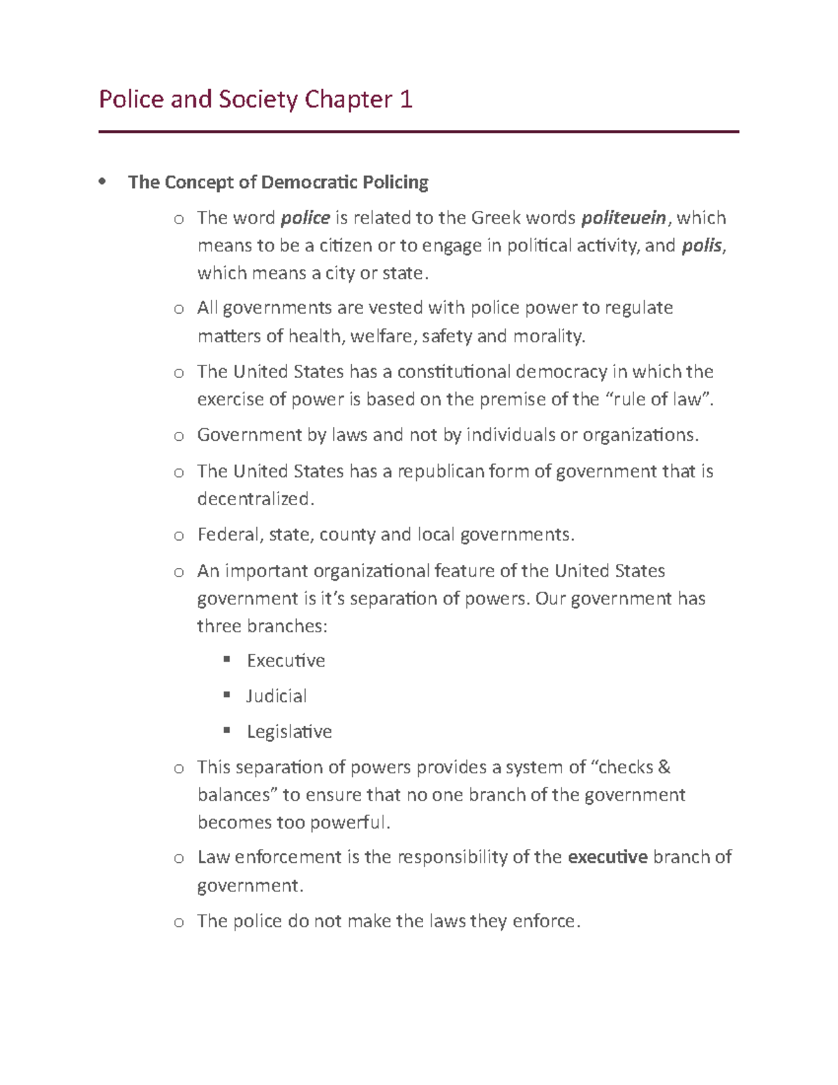 Police and Society Chapter 1 - o All governments are vested with police ...