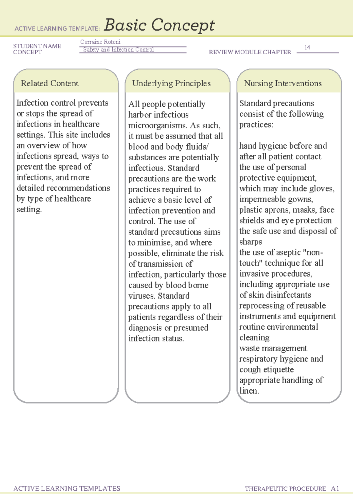 Safety and Infection Control - STUDENT NAME CONCEPT REVIEW MODULE ...