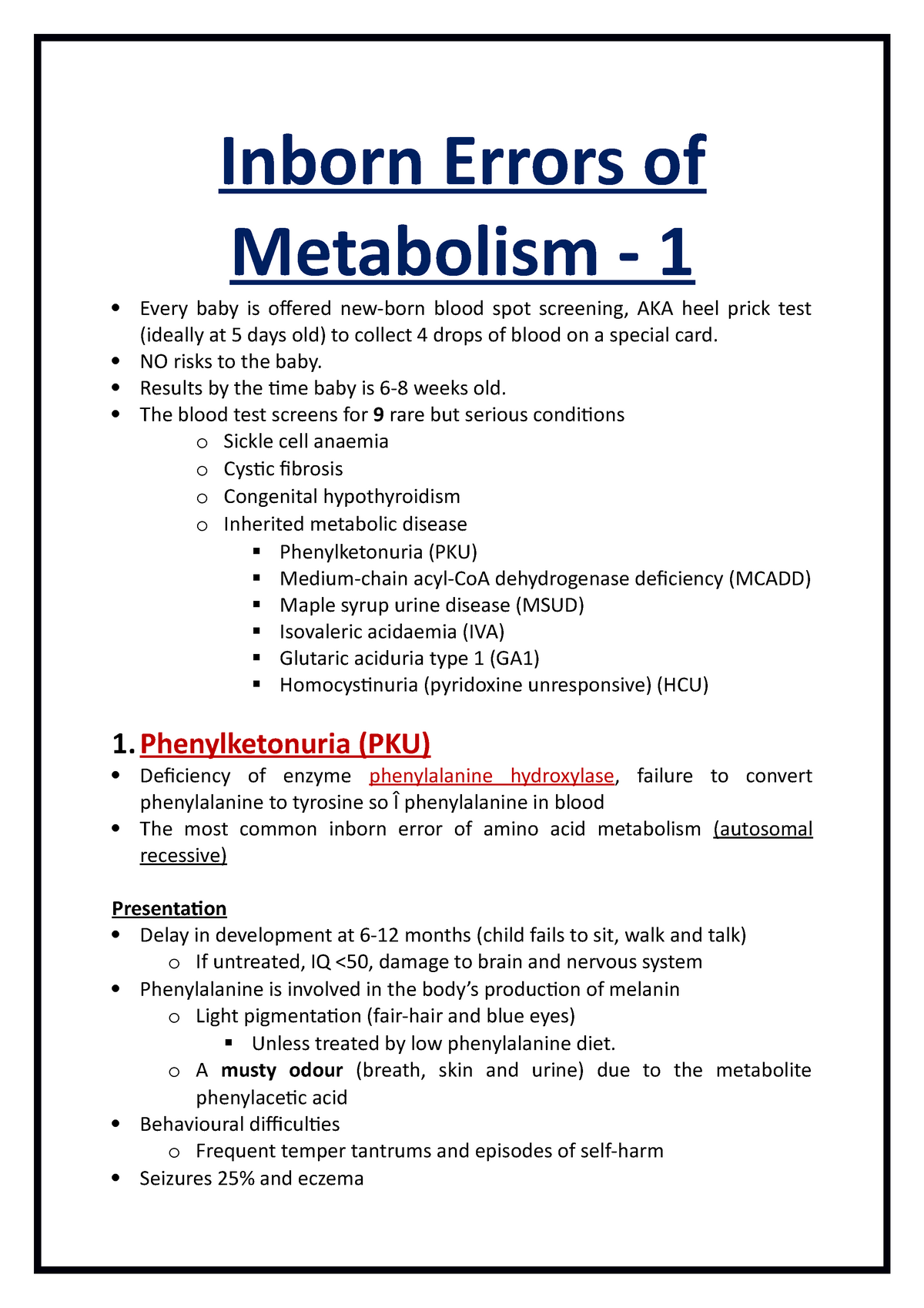 IEM 1 - Inborn Errors Of Metabolism Prt 1 - Inborn Errors Of Metabolism ...