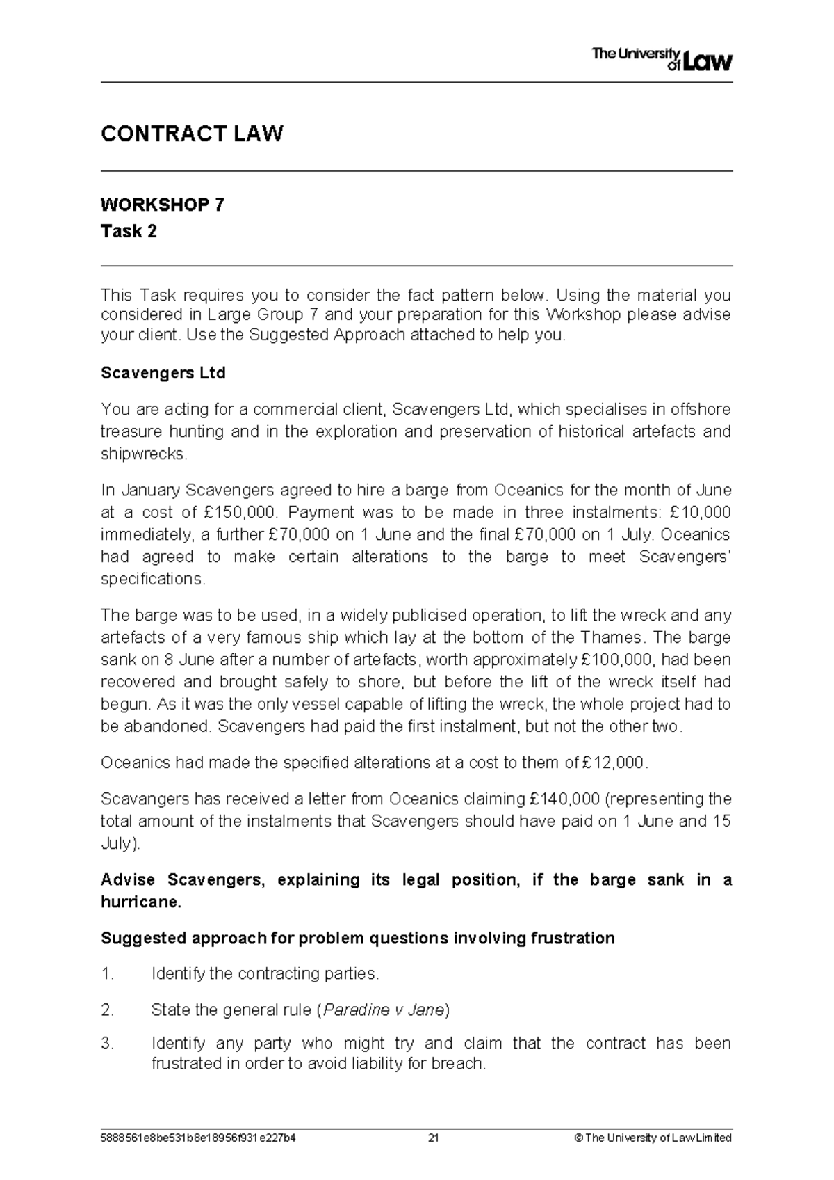contract law task 2 - CONTRACT LAW WORKSHOP 7 Task 2 This Task requires ...