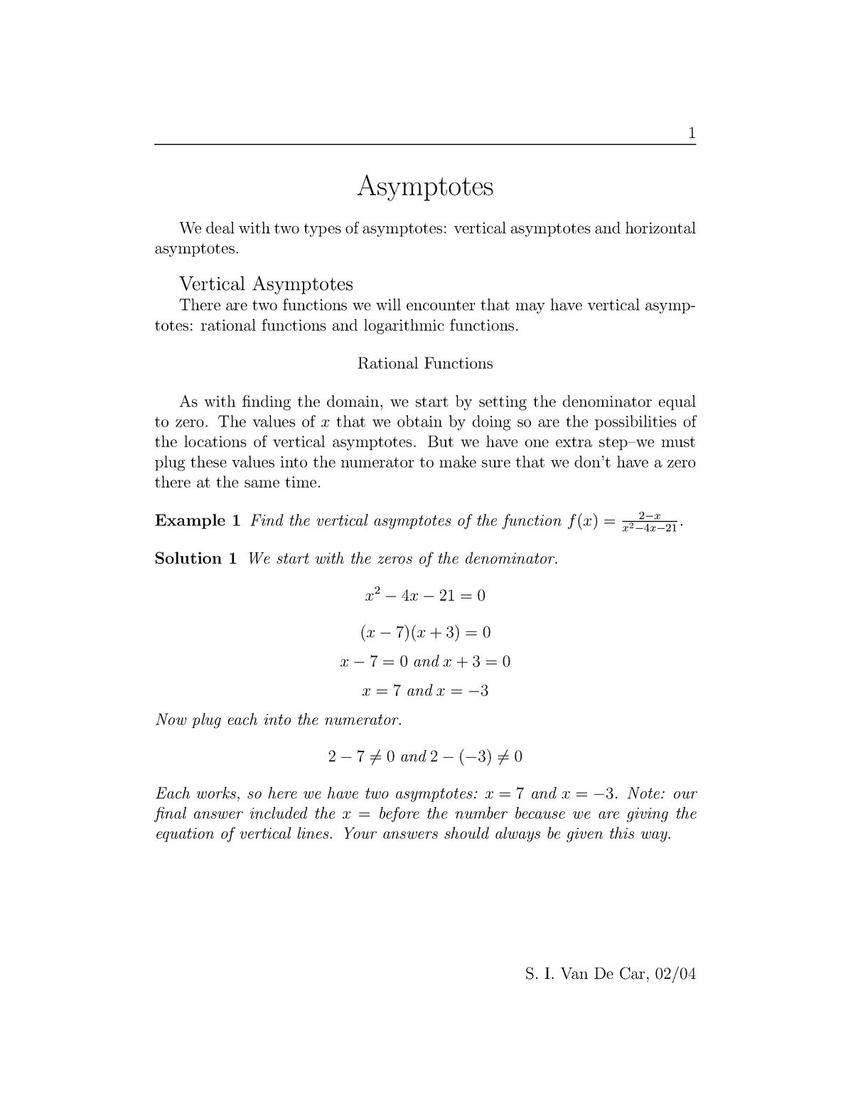 Asymptotes - Lecture Notes - Asymptotes We Deal With Two Types Of ...