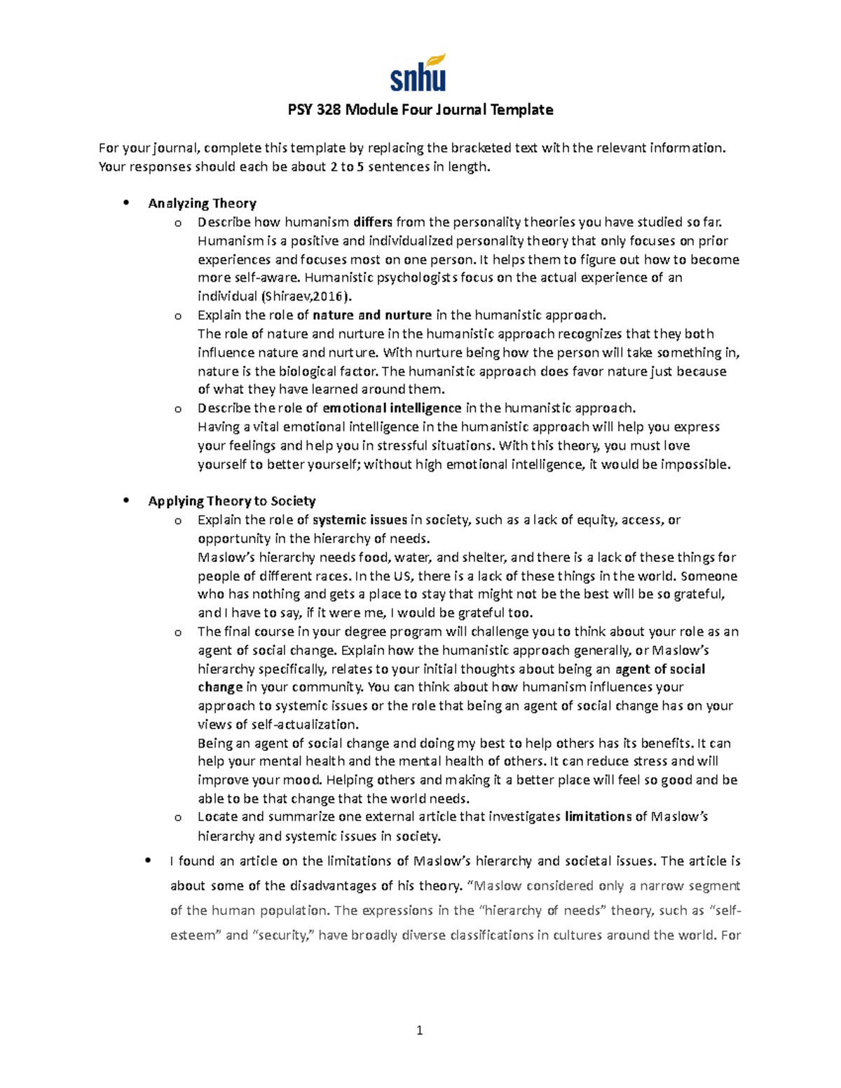 PSY 328 Module Four Journal Template - PSY 328 Module Four Journal ...