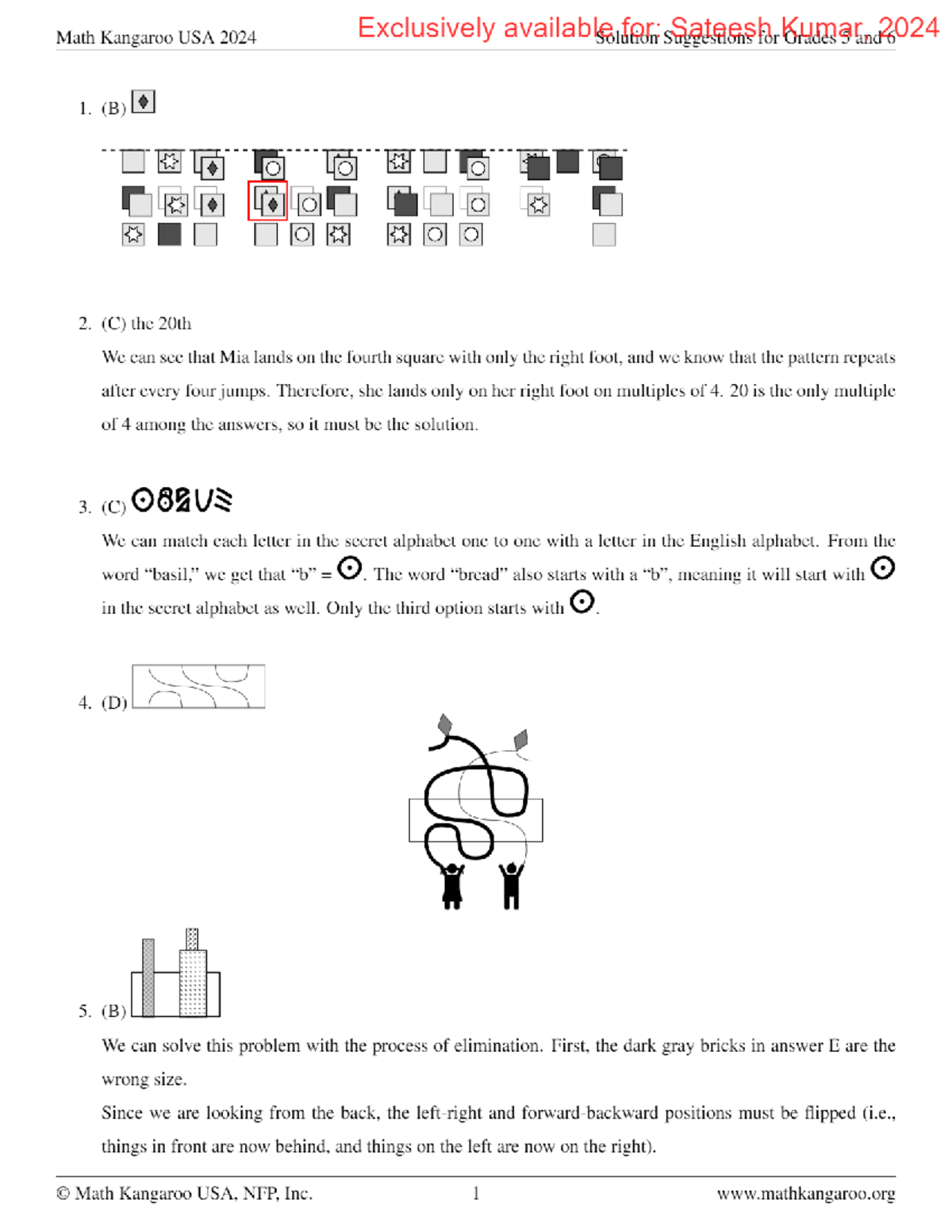 Math Kangaroo 2024 Solutions Grades 5&6 gsegtr4 Studocu