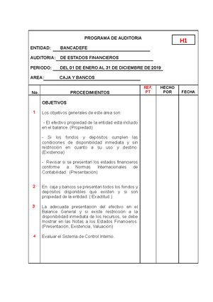 Informe Auditoria De Efectivo De Caja Y Bancos - AUDITORÍA DE EFECTIVO ...