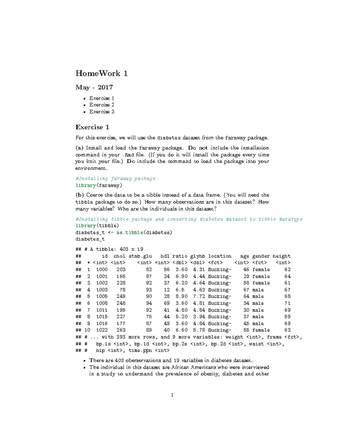 HW1 - Homework 1 - HomeWork 1 May - 2017 Exercise 1 Exercise 2 Exercise ...