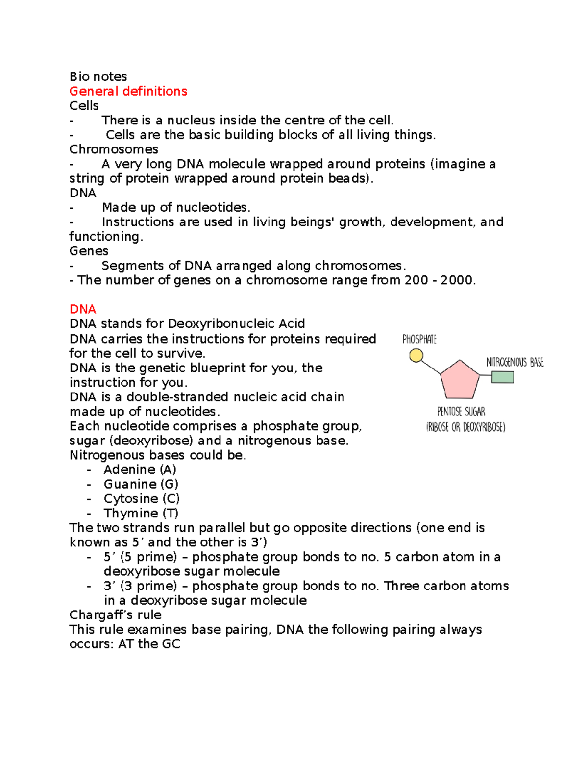 Bio notes - Studocu
