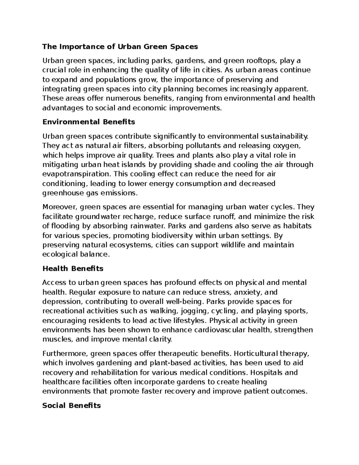 The Importance of Urban Green Spaces - As urban areas continue to ...