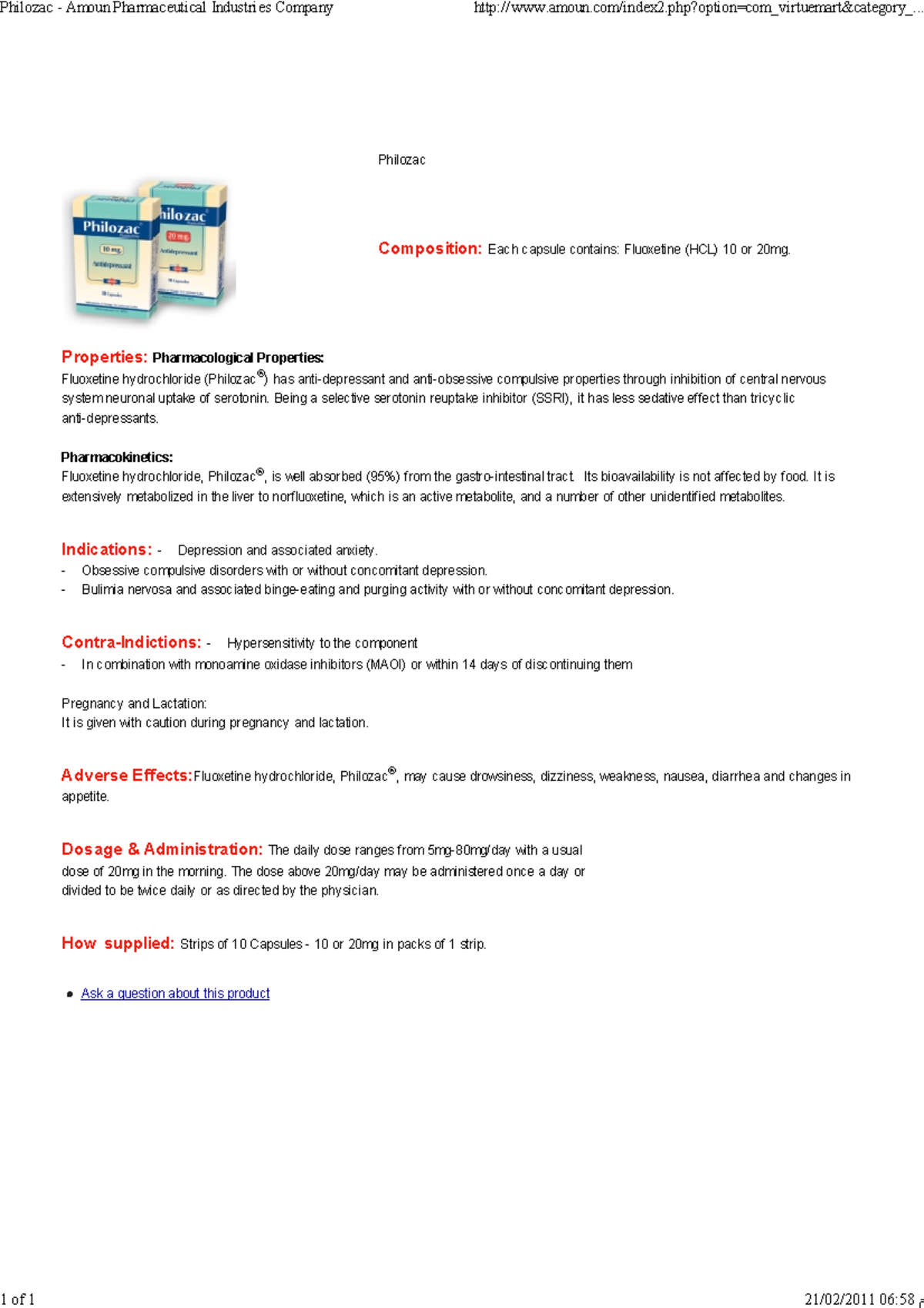 Philozac - Amoun Pharmaceutical Industries Company - Philozac ...