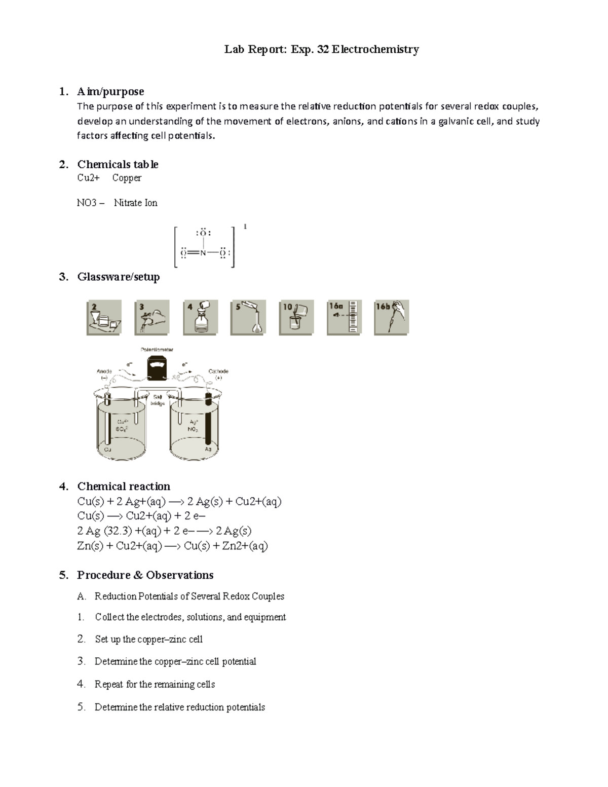 Last Exp - LAB REPORT - Lab Report: Exp. 32 Electrochemistry 1. Aim ...