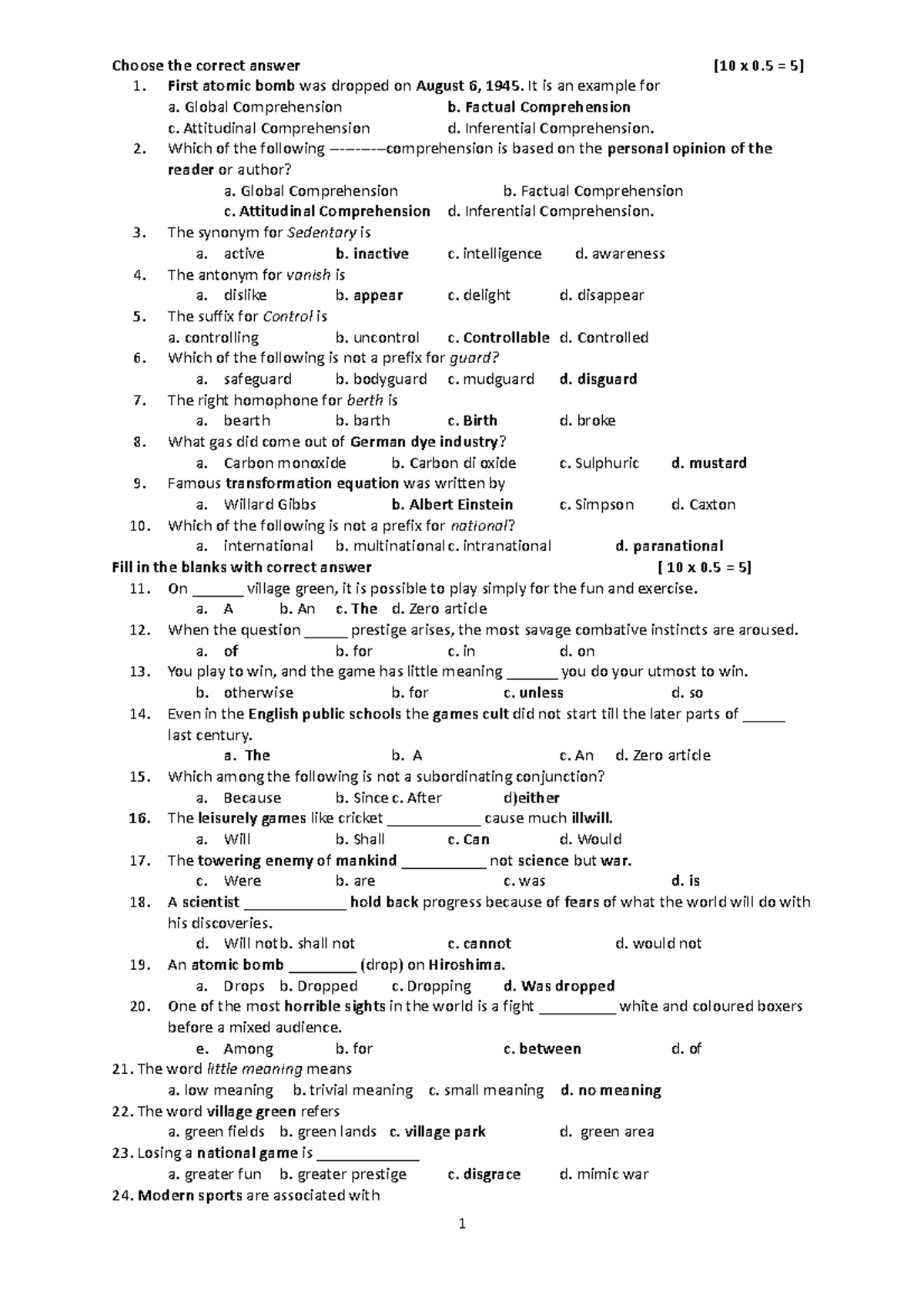 Eng 101 Qp 1 Eng 101 Course Materials Choose The Correct Answer 10 Eng 101 Qp 1 Eng 101 Course Materials Choose The Correct Answer 10