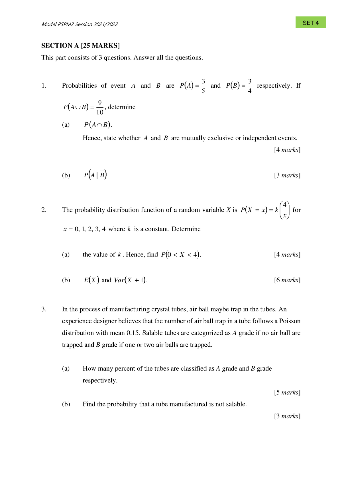 Model Pspm2 Set 4 - Pspm Practice - Model Pspm2 Session 2021  Section A 