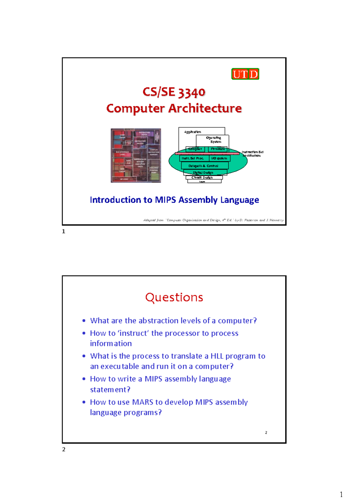 03 - ASM Intro - Introduction to MIPS Assembly Language UT D CS/SE 3340 ...