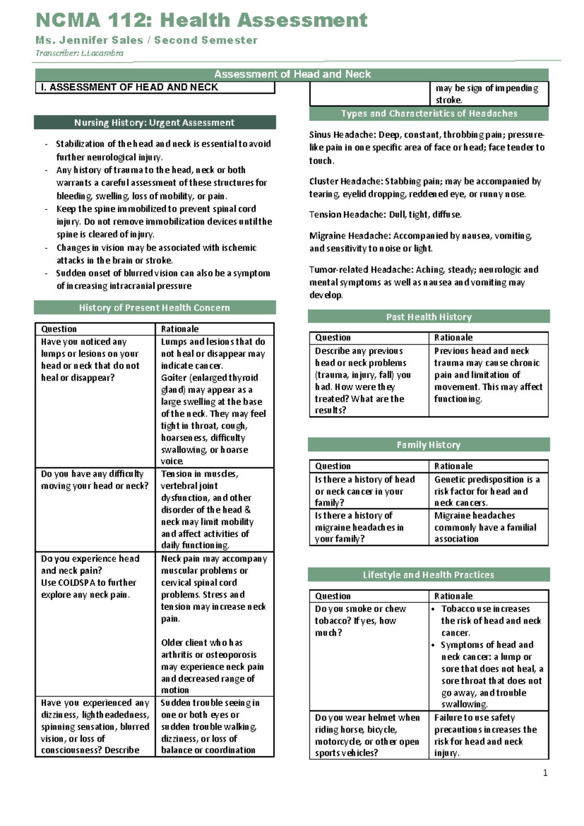 CU 2.07 - Assessment OF HEAD AND NECK - NCMA 112: Health Assessment Ms ...