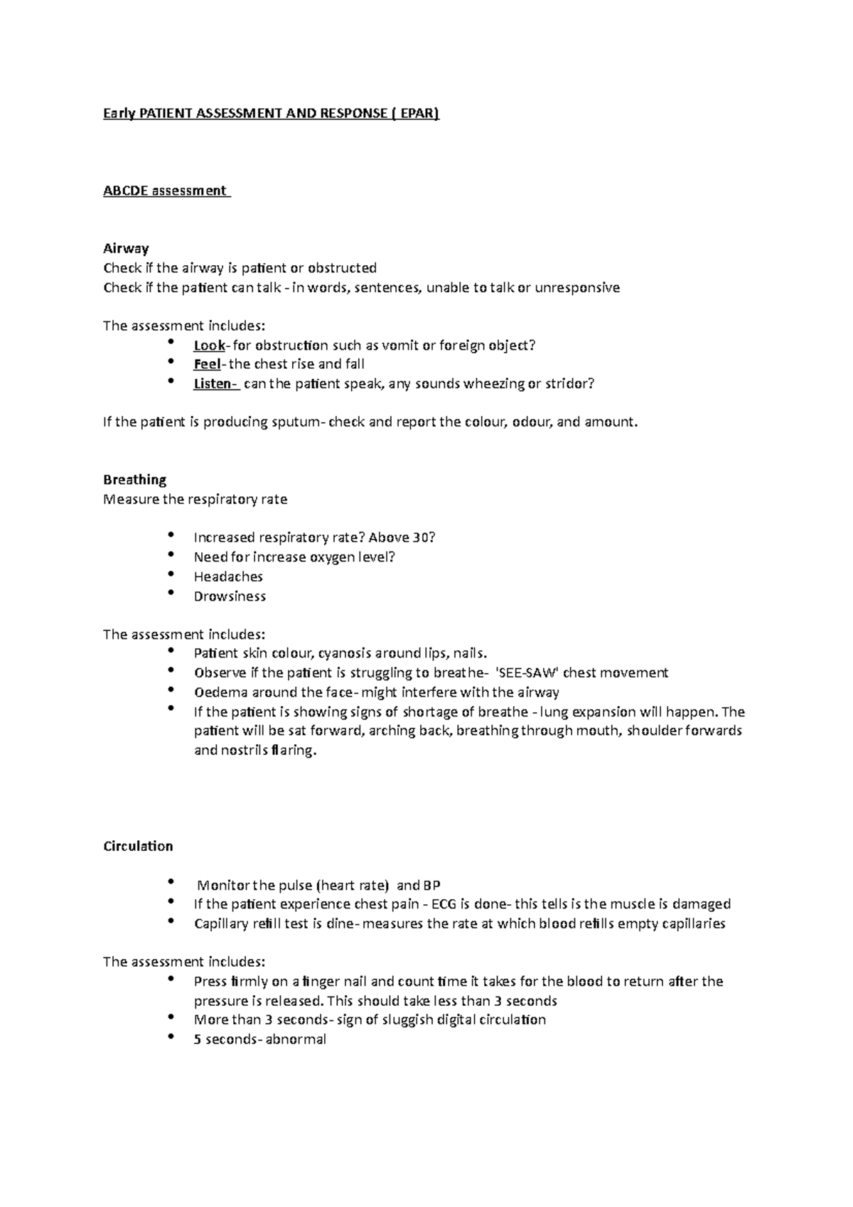 Abcde assessment - Practice Notes - Early PATIENT ASSESSMENT AND ...