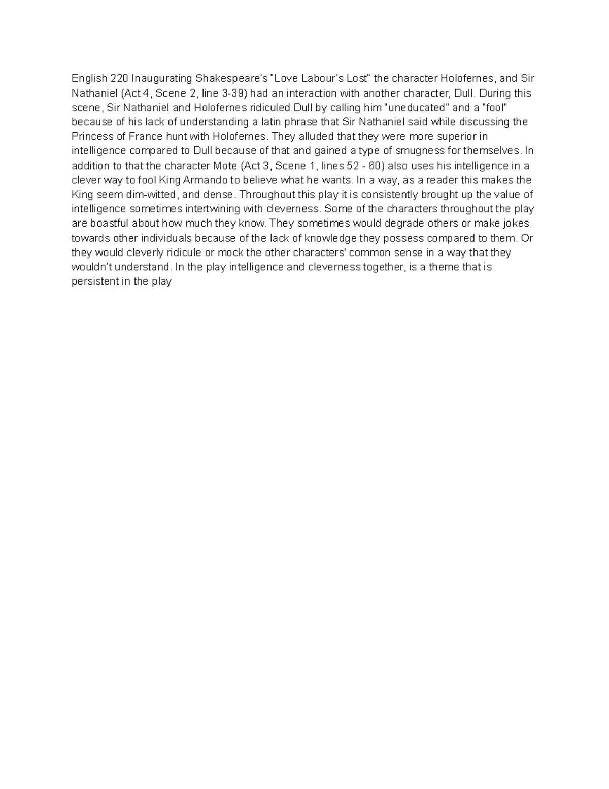 Love lost Introduction V1 English 220 Inaugurating Shakespeare’s