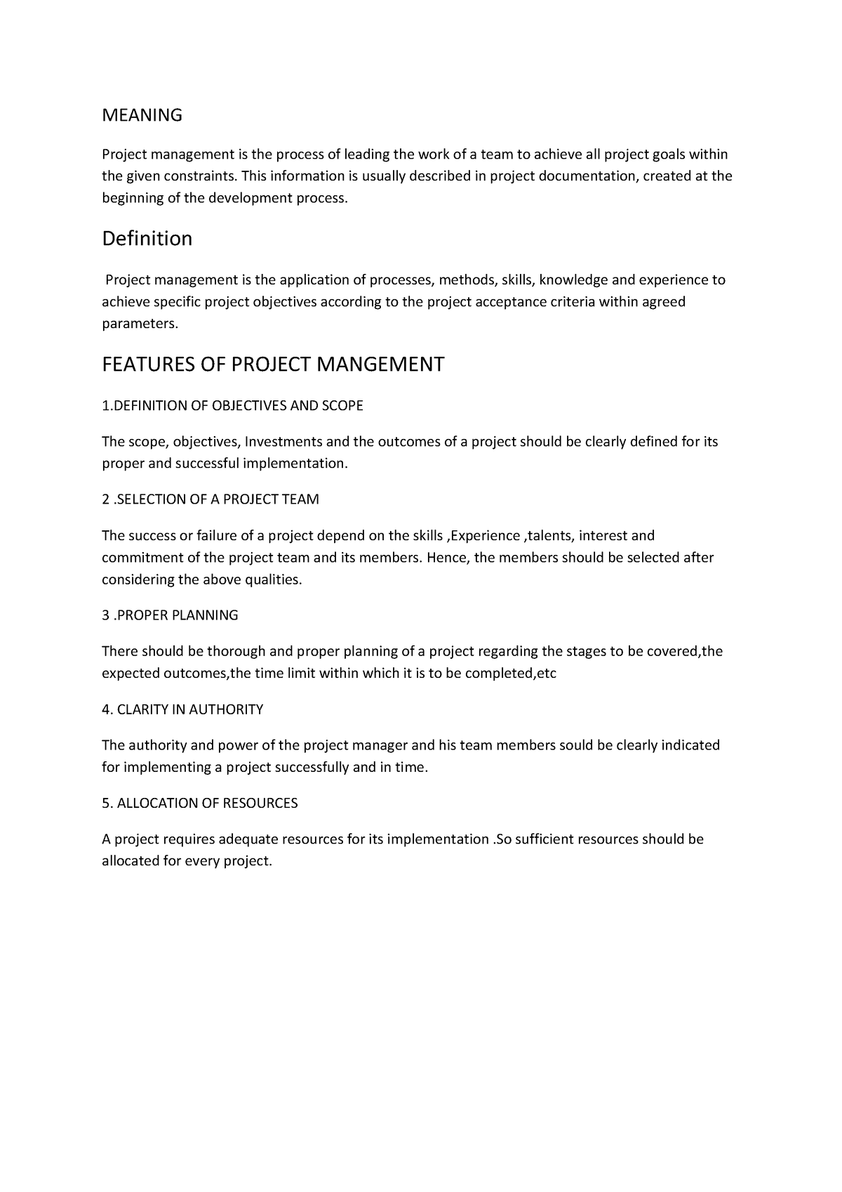 Features OF Project Mangement - MEANING Project management is the ...