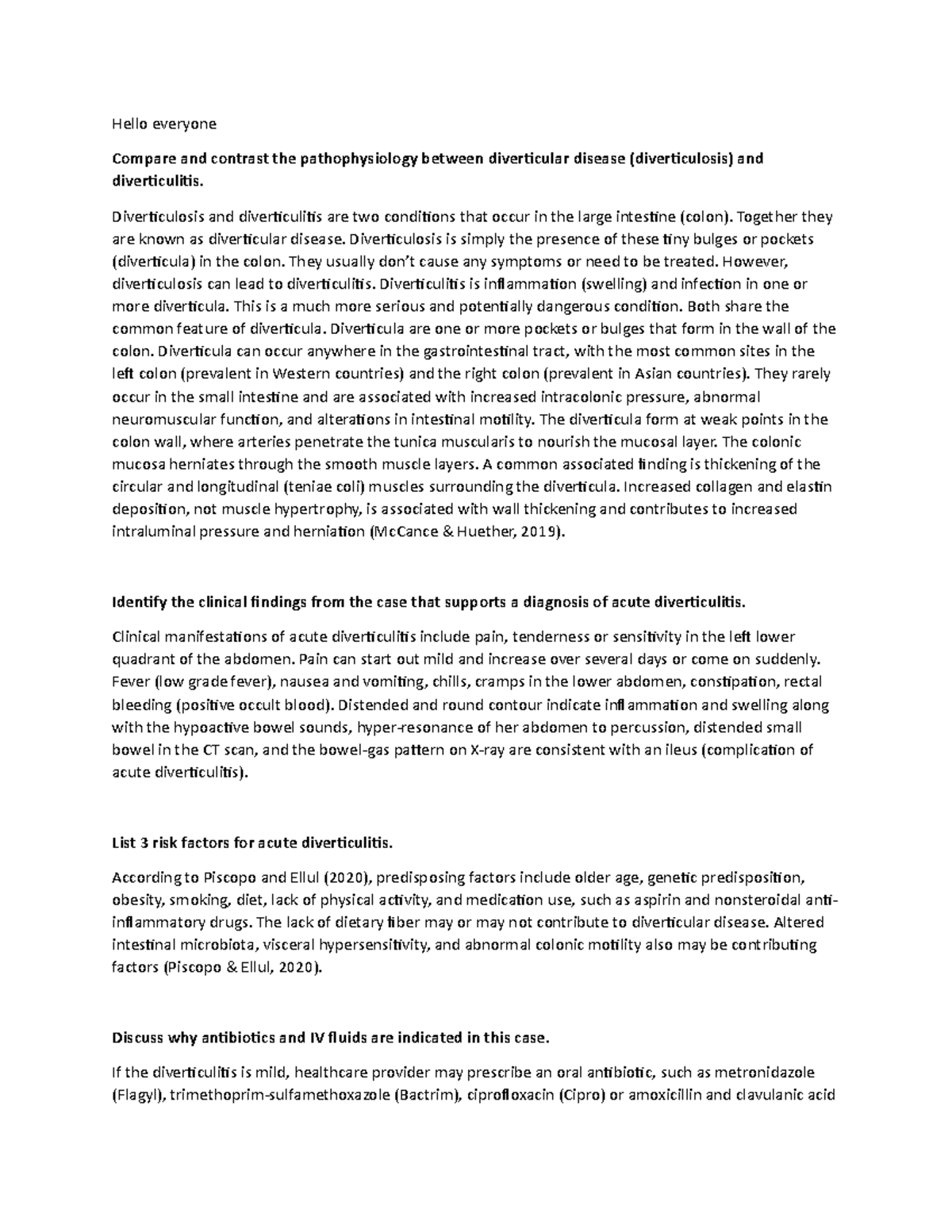 Advanced pathophysiology - Hello everyone Compare and contrast the ...