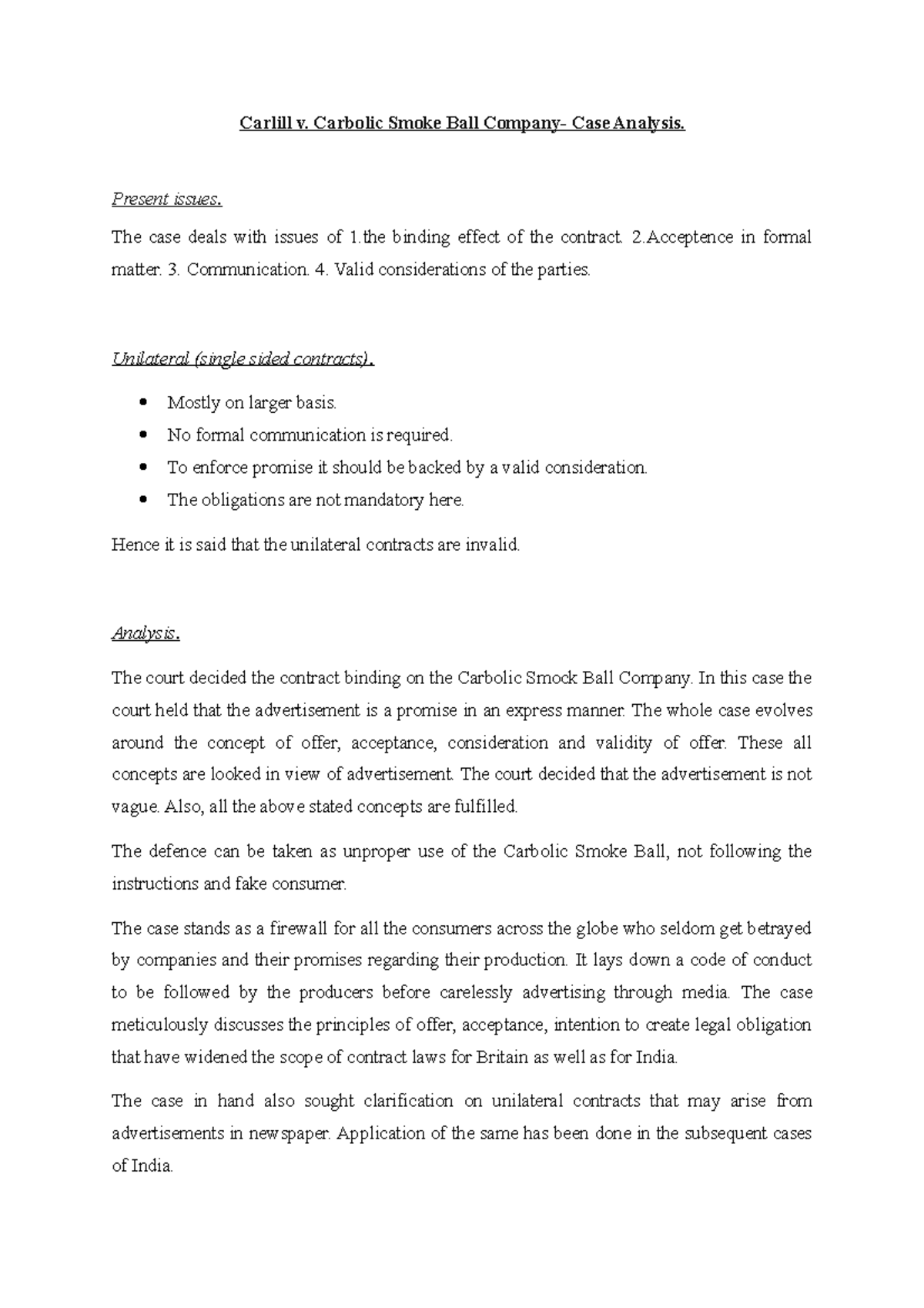 case study of carlill vs carbolic smoke ball company