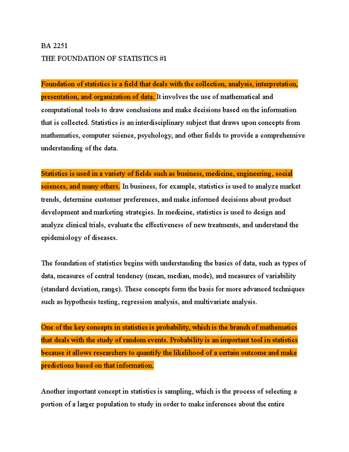 BA 2251 BA 2251 LECTURE NOTES (DETAILED) BA 2251 THE FOUNDATION OF