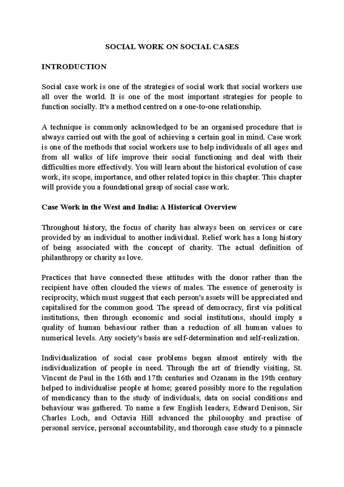 Social WORK ON Social Cases - Social Case Work - Studocu