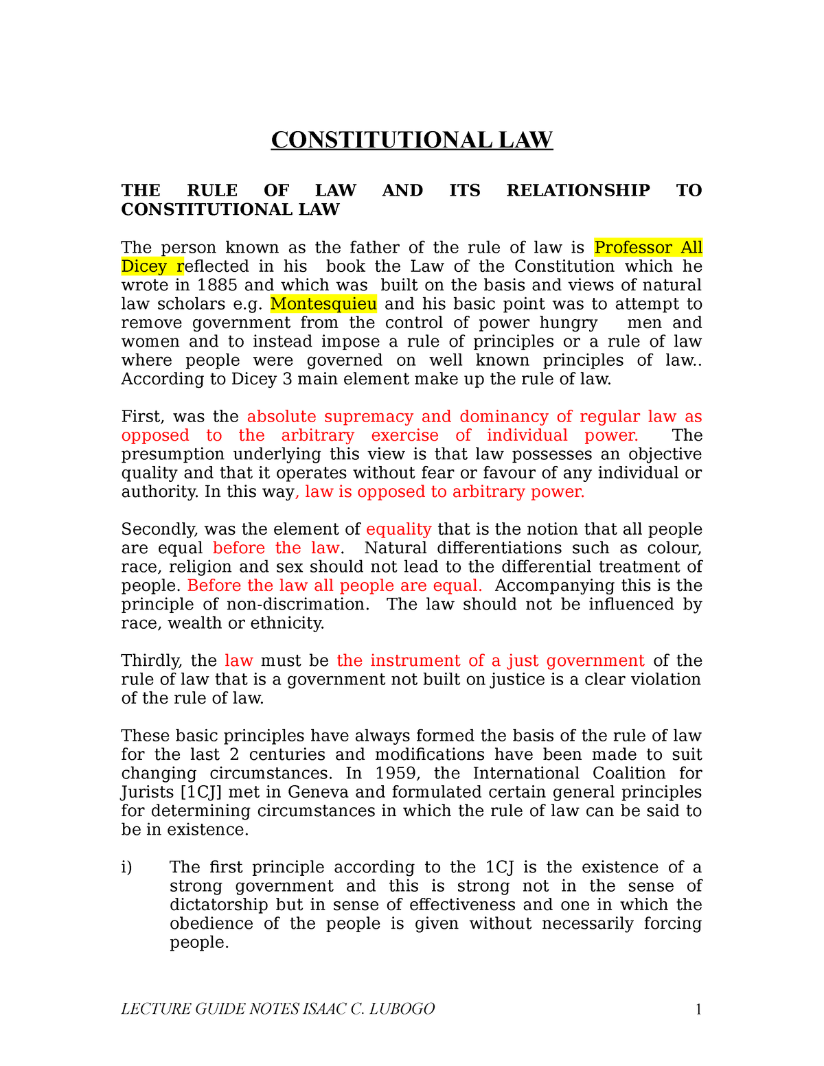 Constitutional Law Notes Constitutional Law The Rule Of Law And Its Relationship To 1346