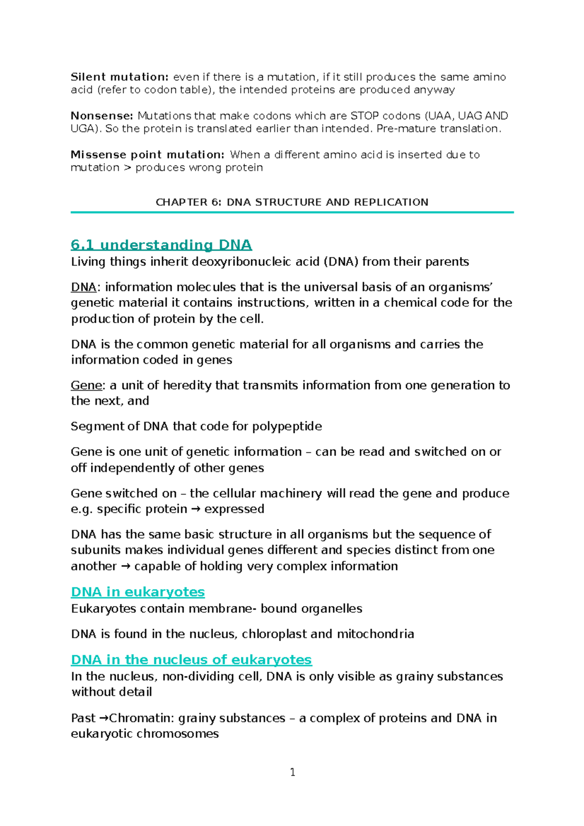 UNIT 4 Summary - DNA structure and replication - Silent mutation: even ...