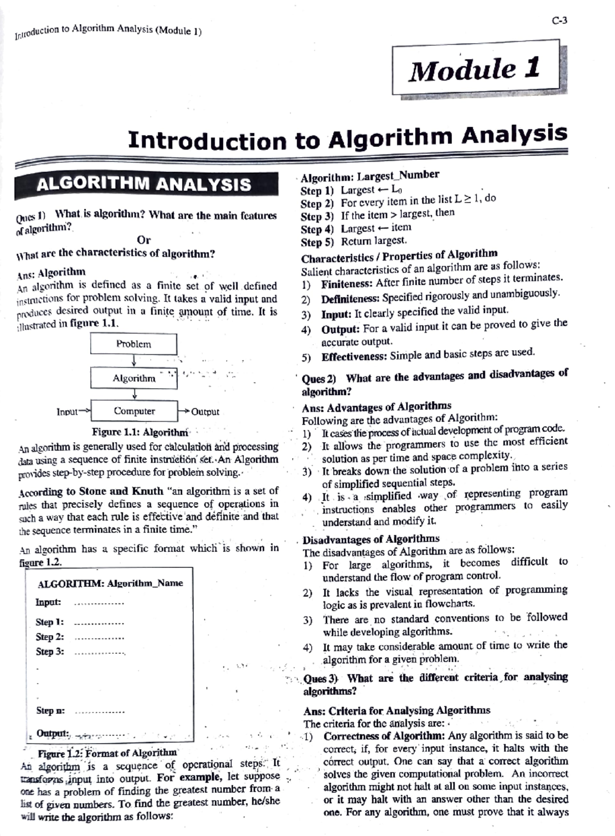 Mod 1,2 - study - C- Introdutroduction to Algorithm Analysis (Module 1 ...