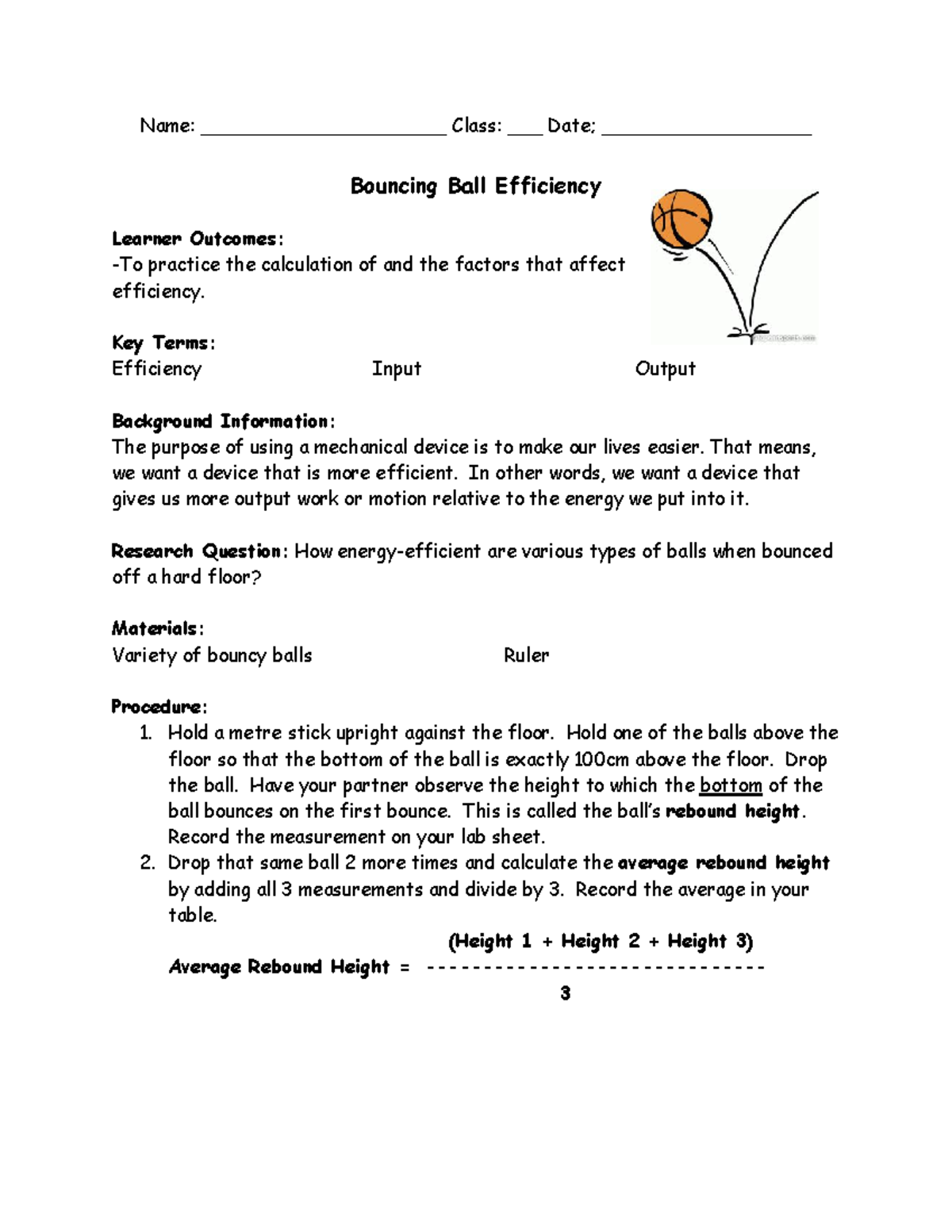 Bouncing Ball Lab (1) Physics on rebound of a rubber ball. The