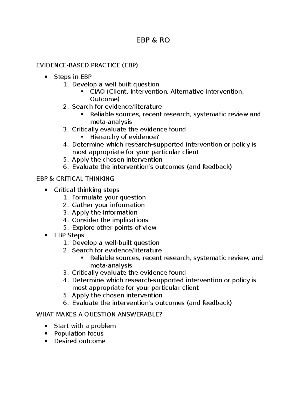 EBP AND RQ - Dr. Zibei Chen - EBP & RQ EVIDENCE-BASED PRACTICE (EBP ...