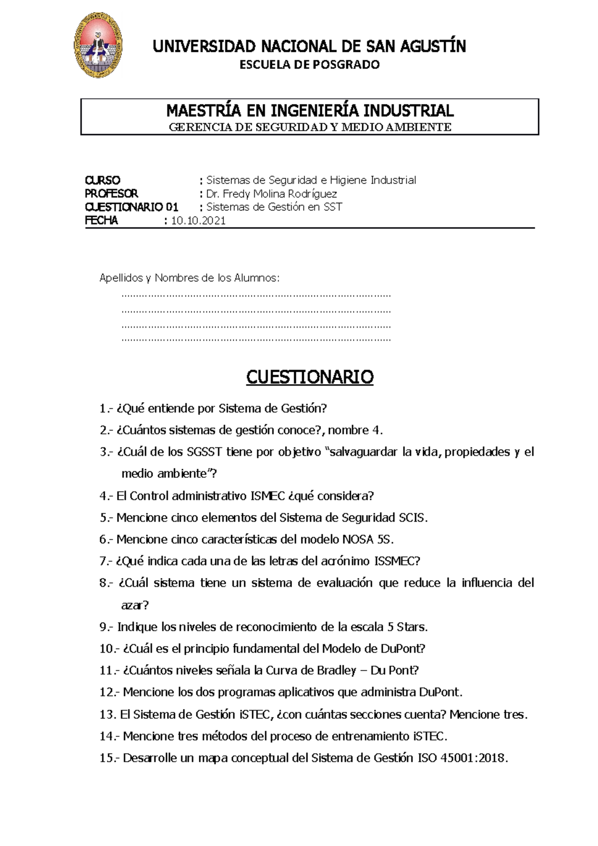 3.C Cuestionario De Evaluación De Conocimientos. - UNIVERSIDAD NACIONAL ...