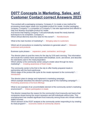 D077 Concepts In Marketing, Sales, And Customer Contact Latest - D077 ...