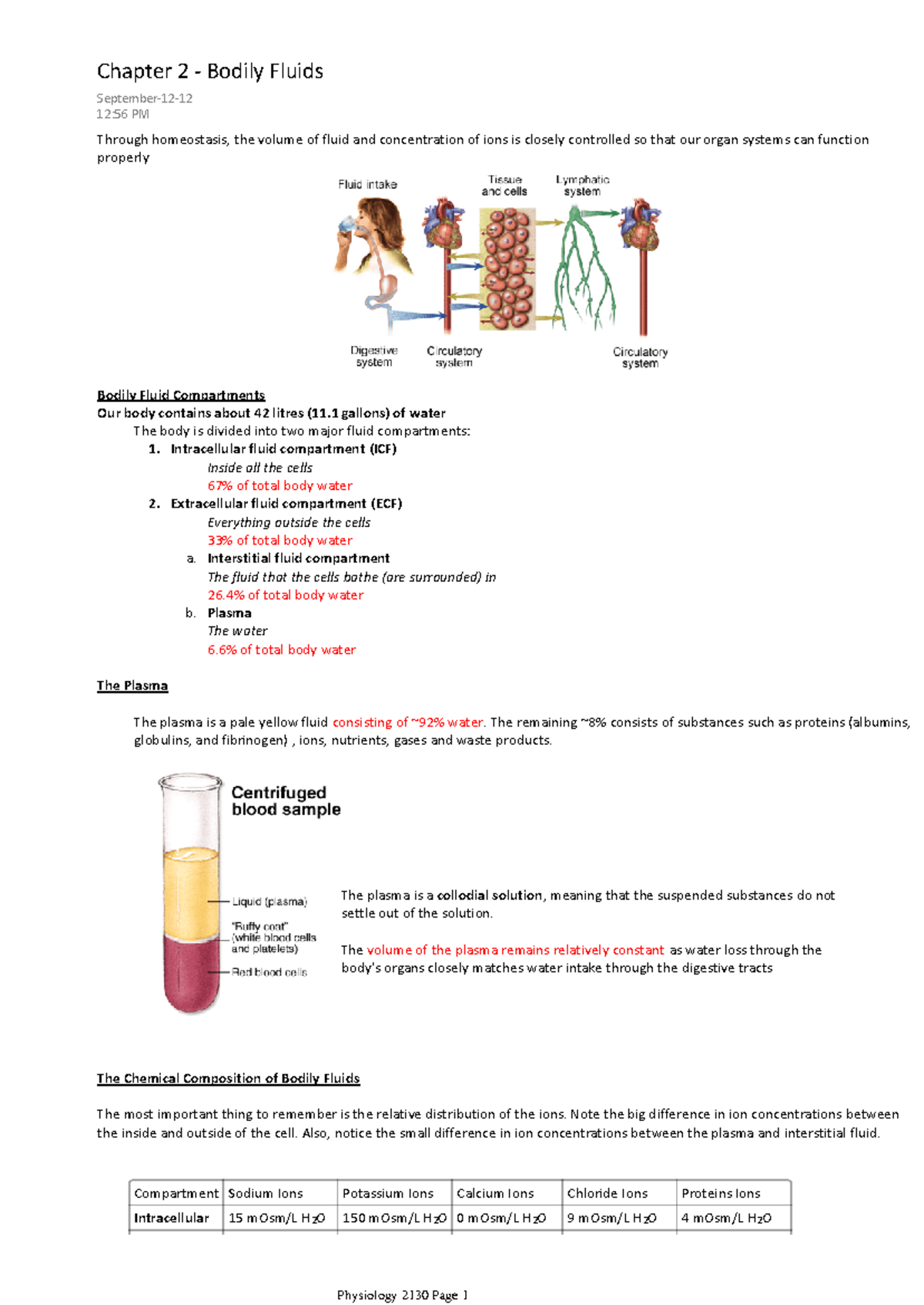 Chapter 2: Bodily Fluids - Through homeostasis, the volume of fluid and ...