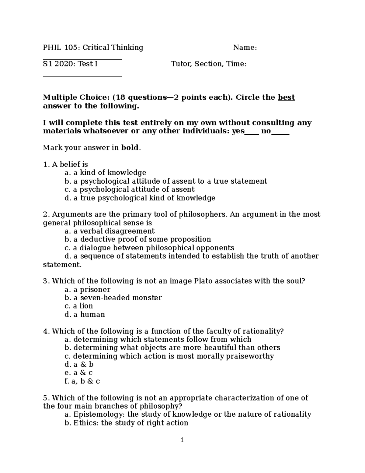 critical thinking practice exam