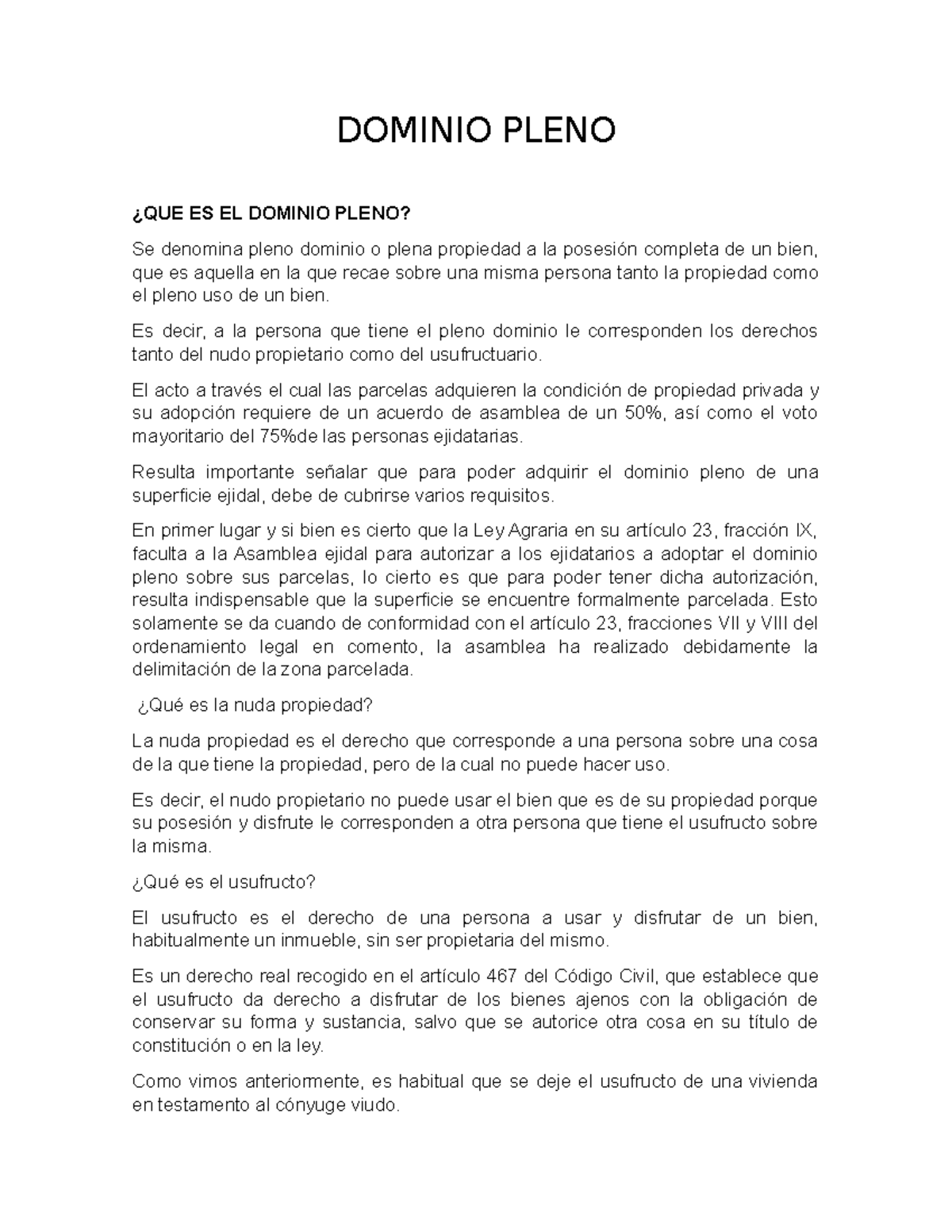 Dominio Pleno Fatima DOMINIO PLENO ¿QUE ES EL DOMINIO PLENO? Se