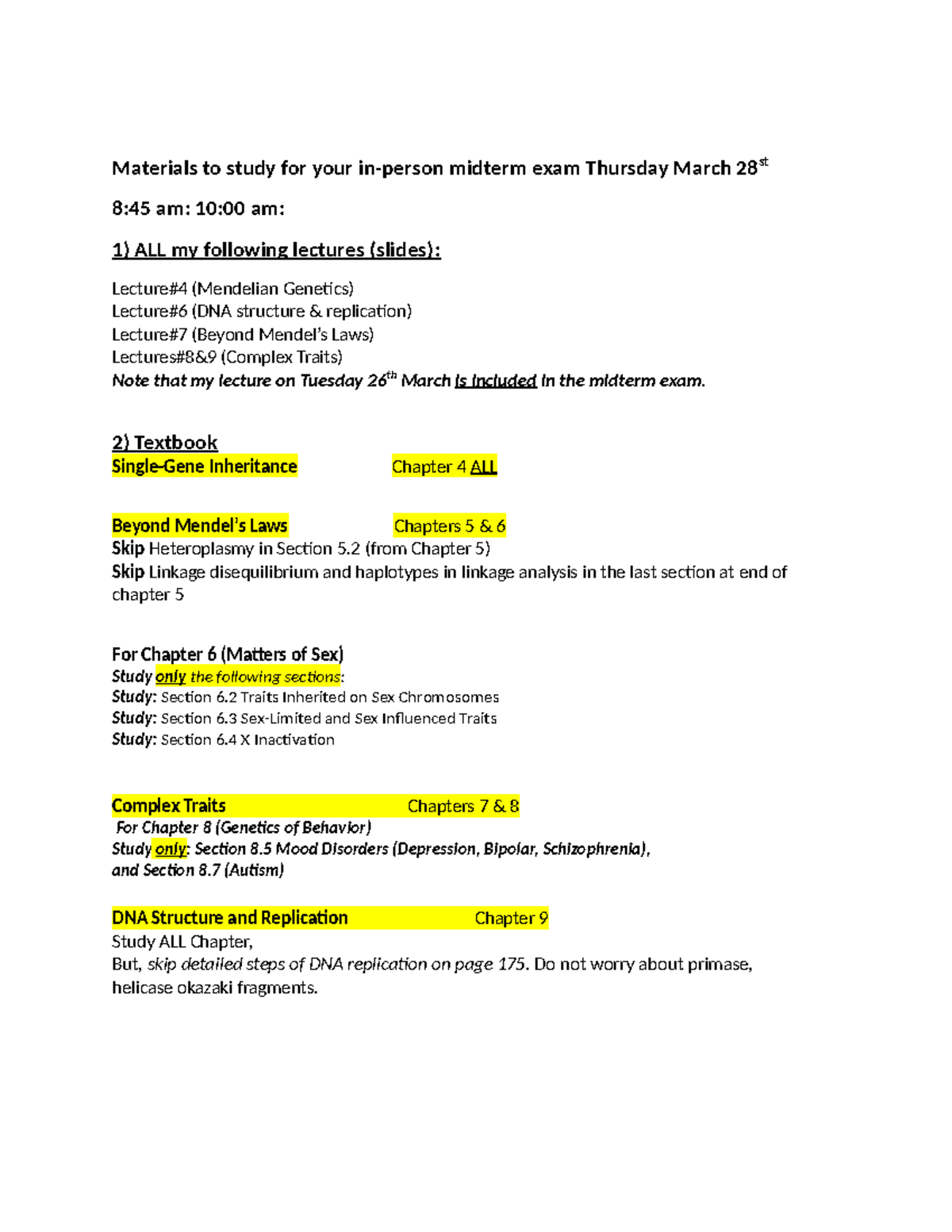 March 28th in person Midterm Materials to study - Materials to study ...