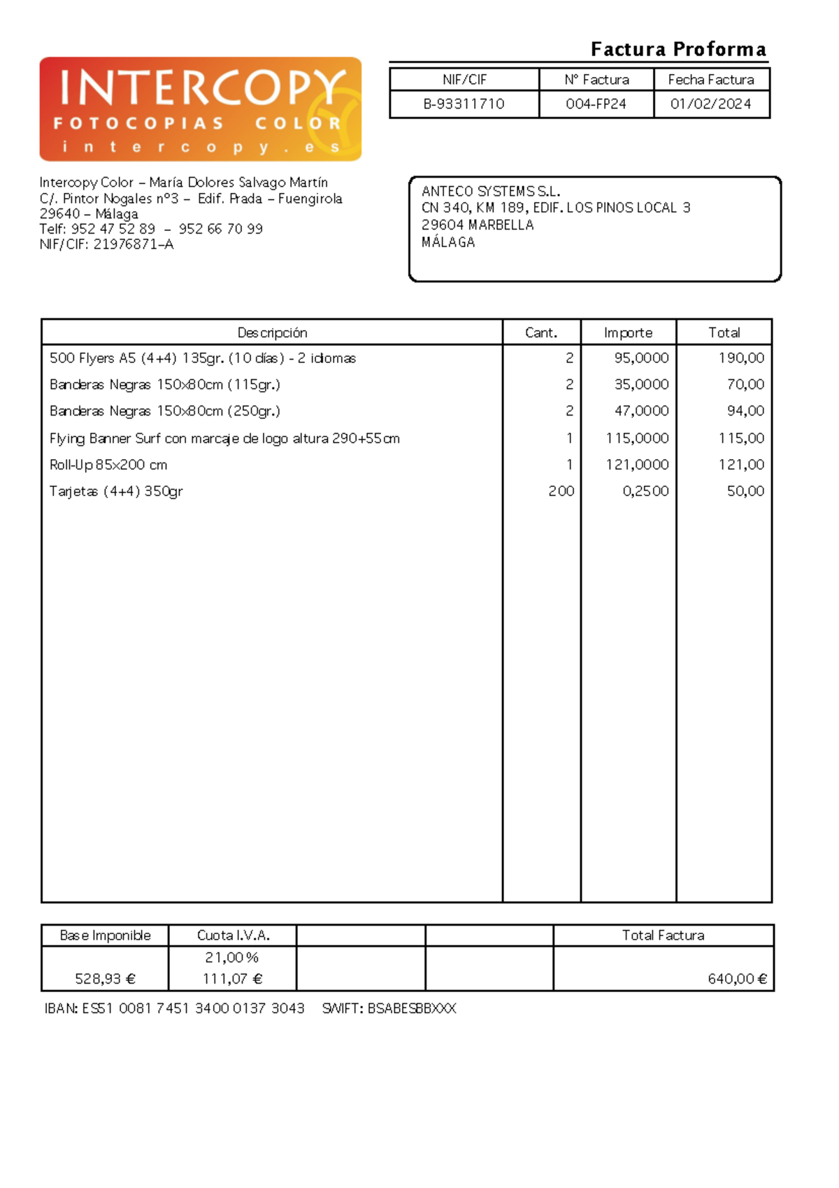 Facturas Proforma Intercopy - Factura Proforma B-93311710 004-FP24 01 ...