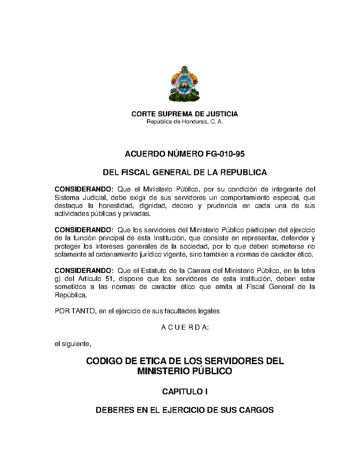 Codigo De Etica De Los Servidores Del Ministerio Publico Corte Suprema De Justicia Rep Blica